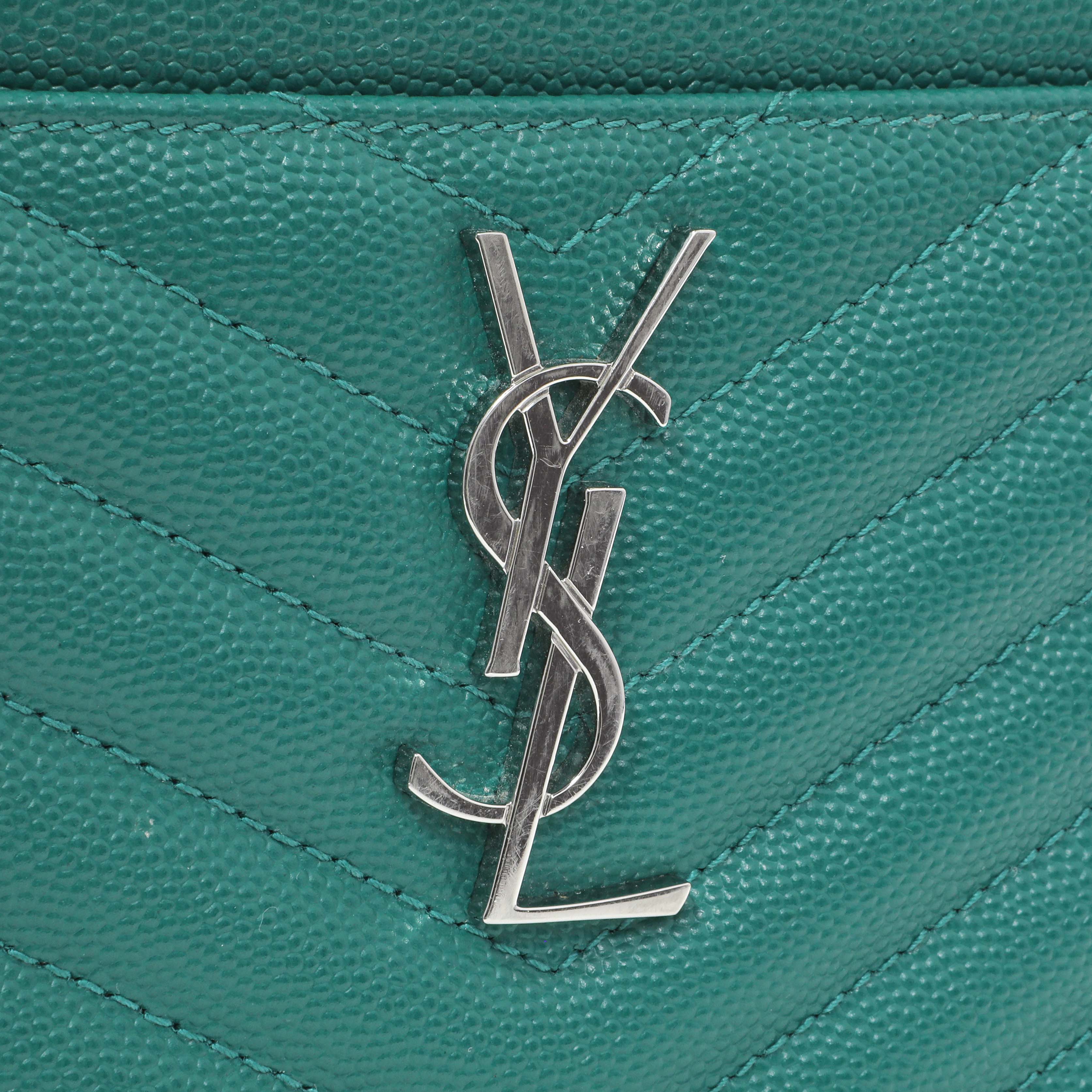 Saint Laurent Teal Grain De Poudre Chevron Monogram Bill Pouch - Image 9