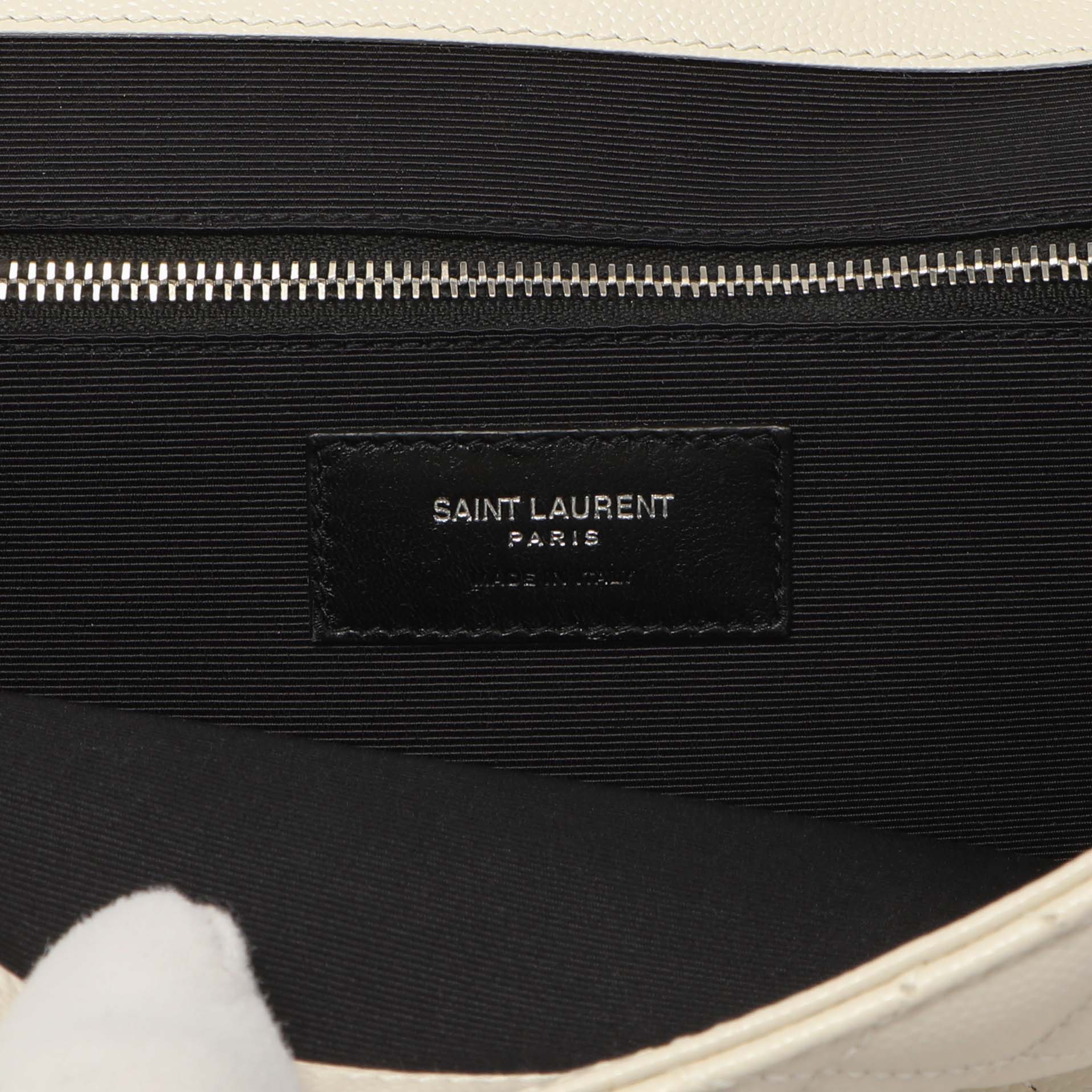 Saint Laurent White Grain De Poudre Matelasse Chevron Large Triquilt Monogram Satchel - Image 10