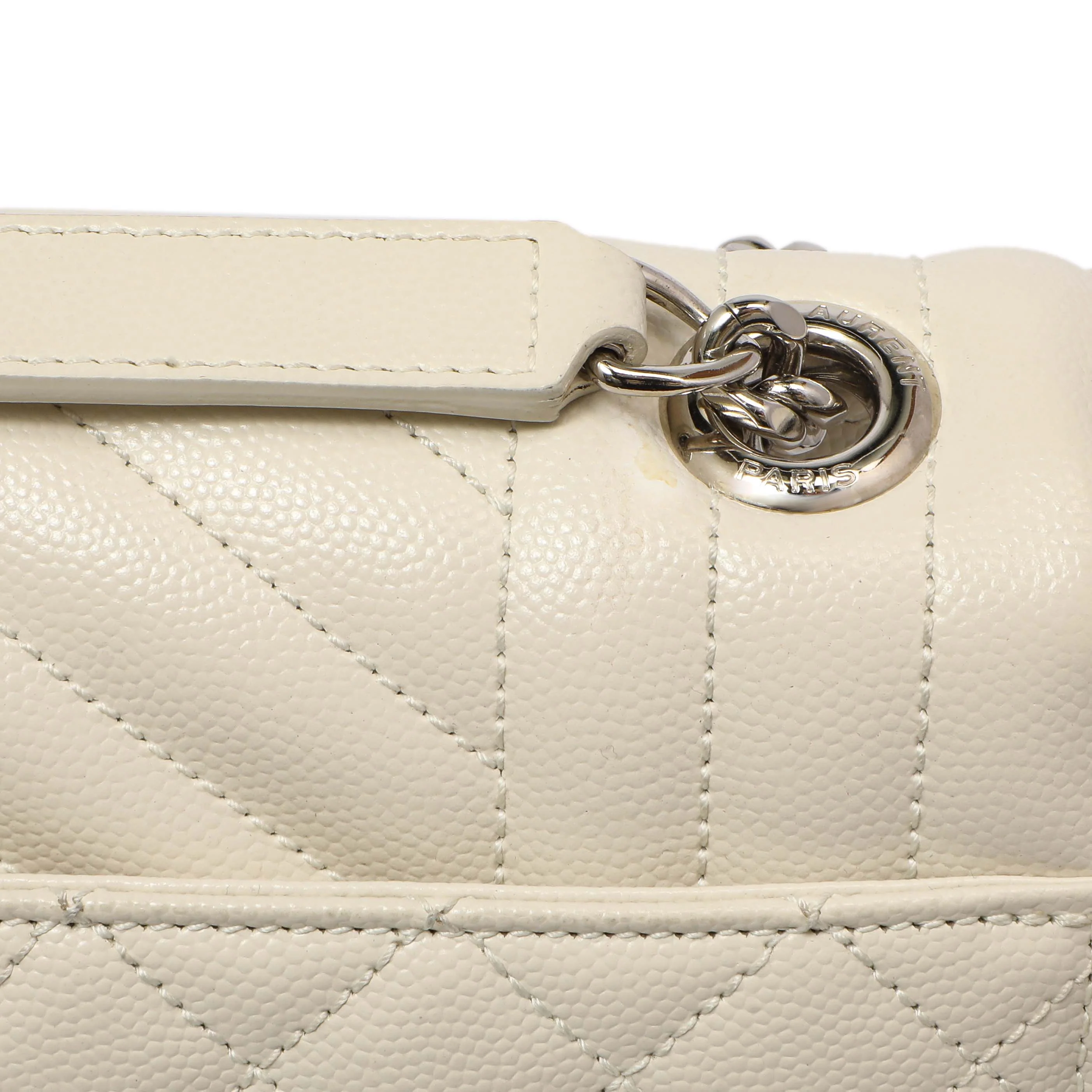 Saint Laurent White Grain De Poudre Matelasse Chevron Large Triquilt Monogram Satchel - Image 12