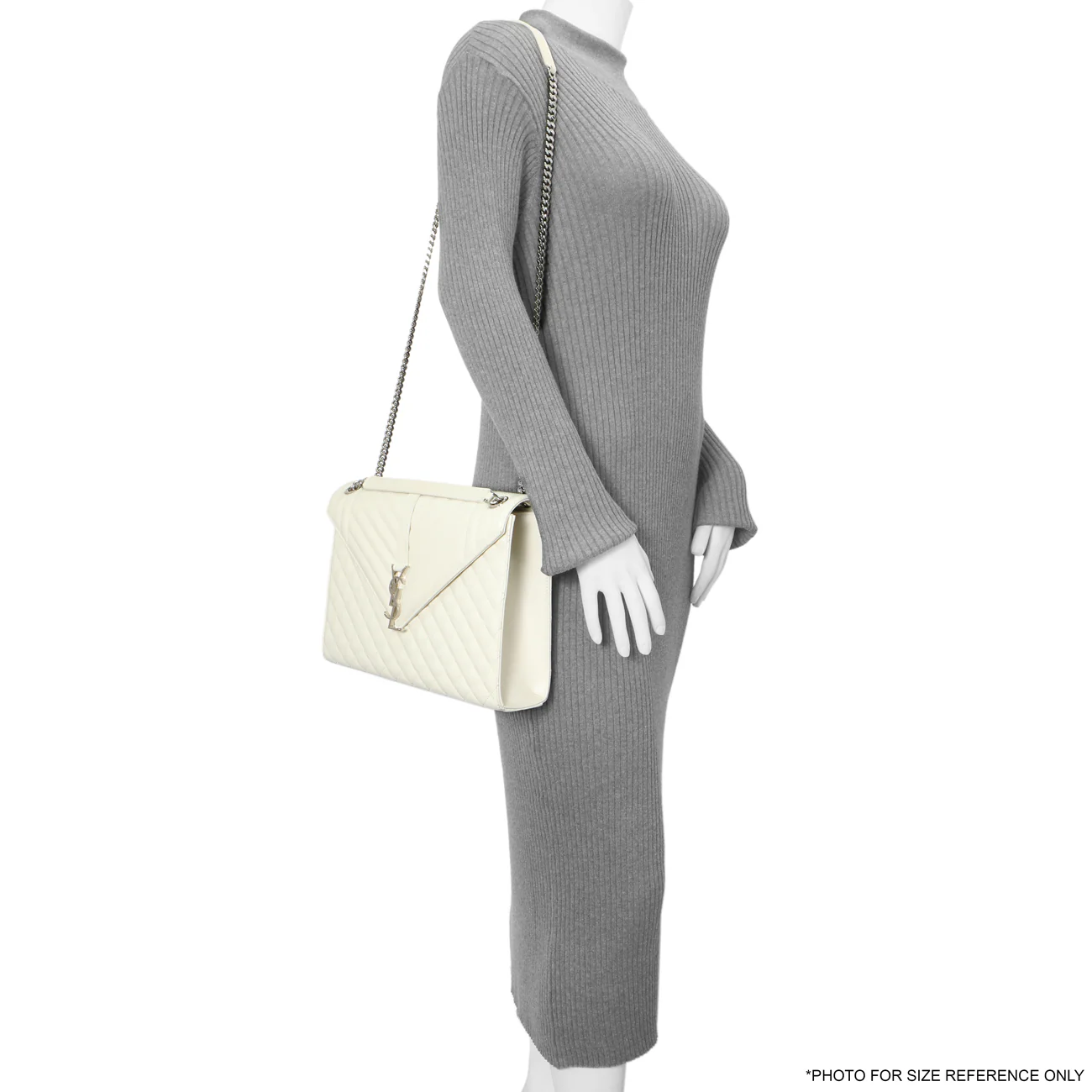 Saint Laurent White Grain De Poudre Matelasse Chevron Large Triquilt Monogram Satchel - Image 13