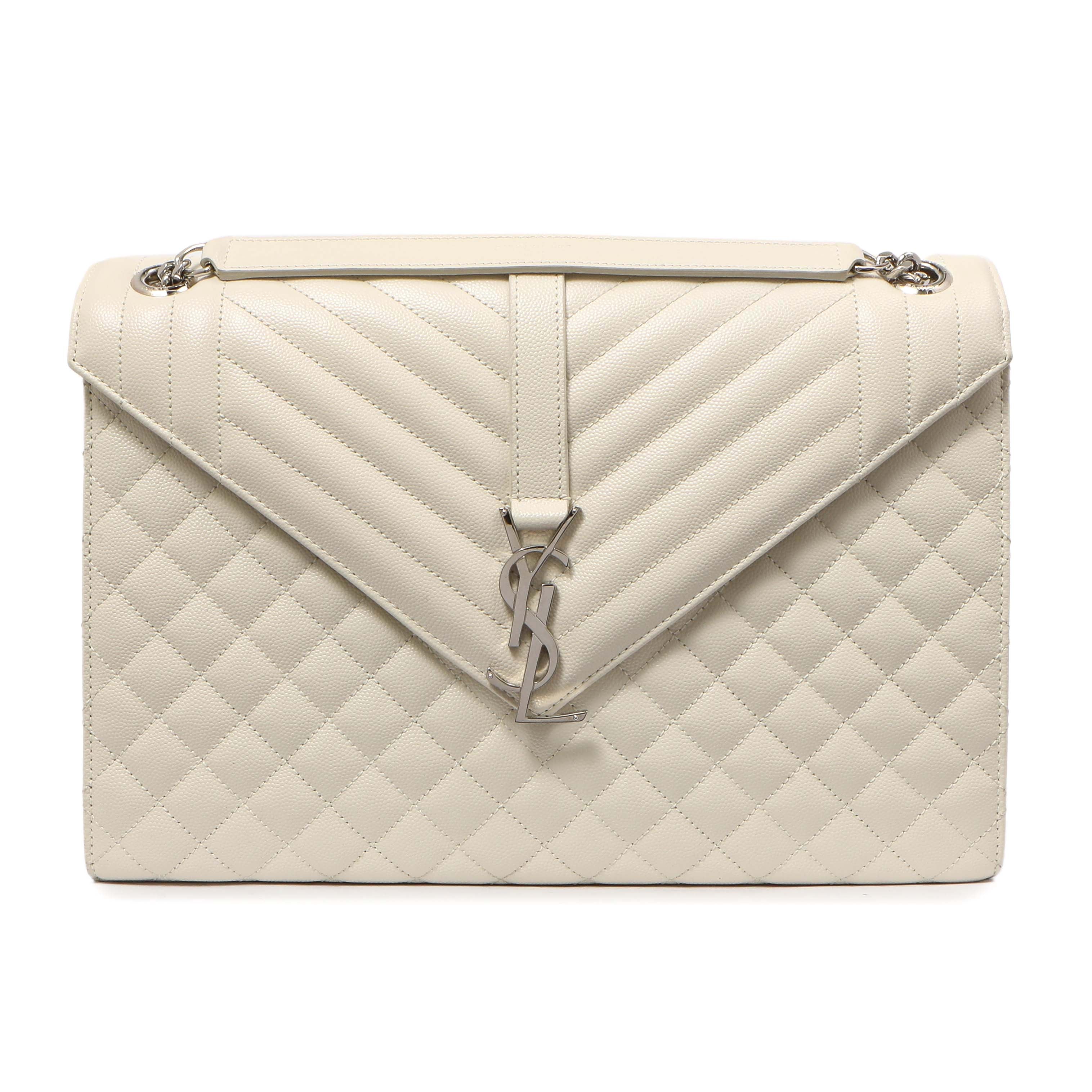 Saint Laurent White Grain De Poudre Matelasse Chevron Large Triquilt Monogram Satchel - Image 2