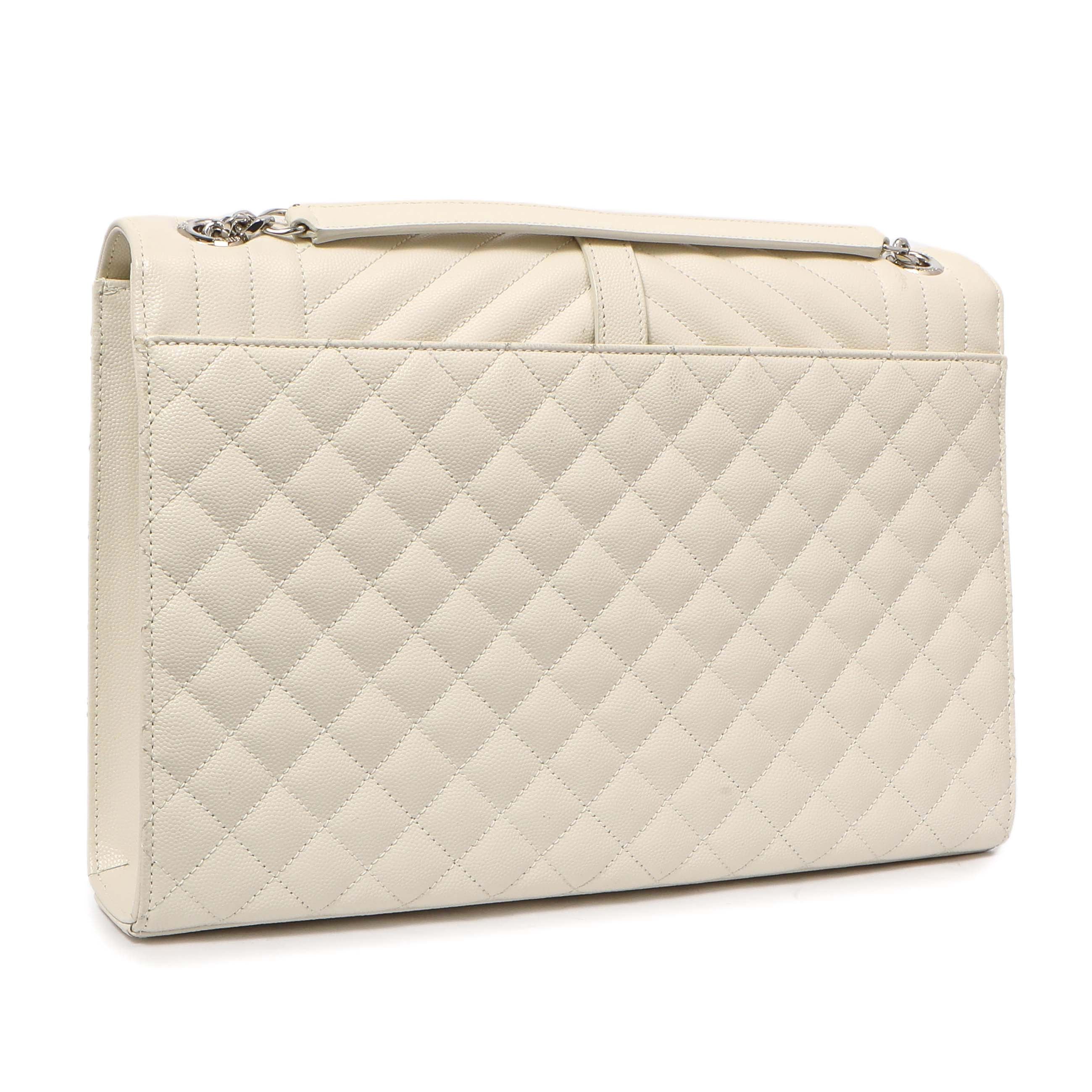 Saint Laurent White Grain De Poudre Matelasse Chevron Large Triquilt Monogram Satchel - Image 3