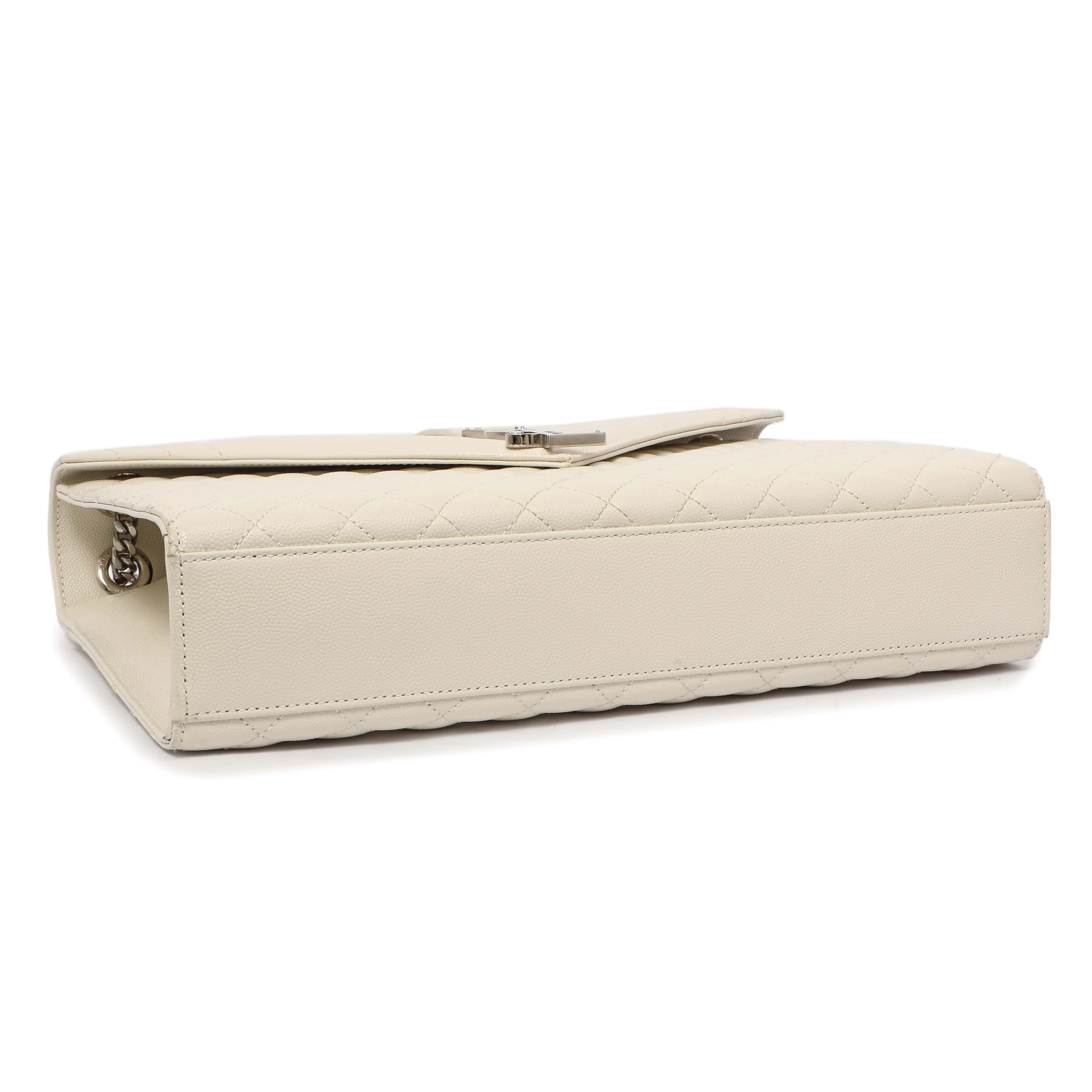 Saint Laurent White Grain De Poudre Matelasse Chevron Large Triquilt Monogram Satchel - Image 4