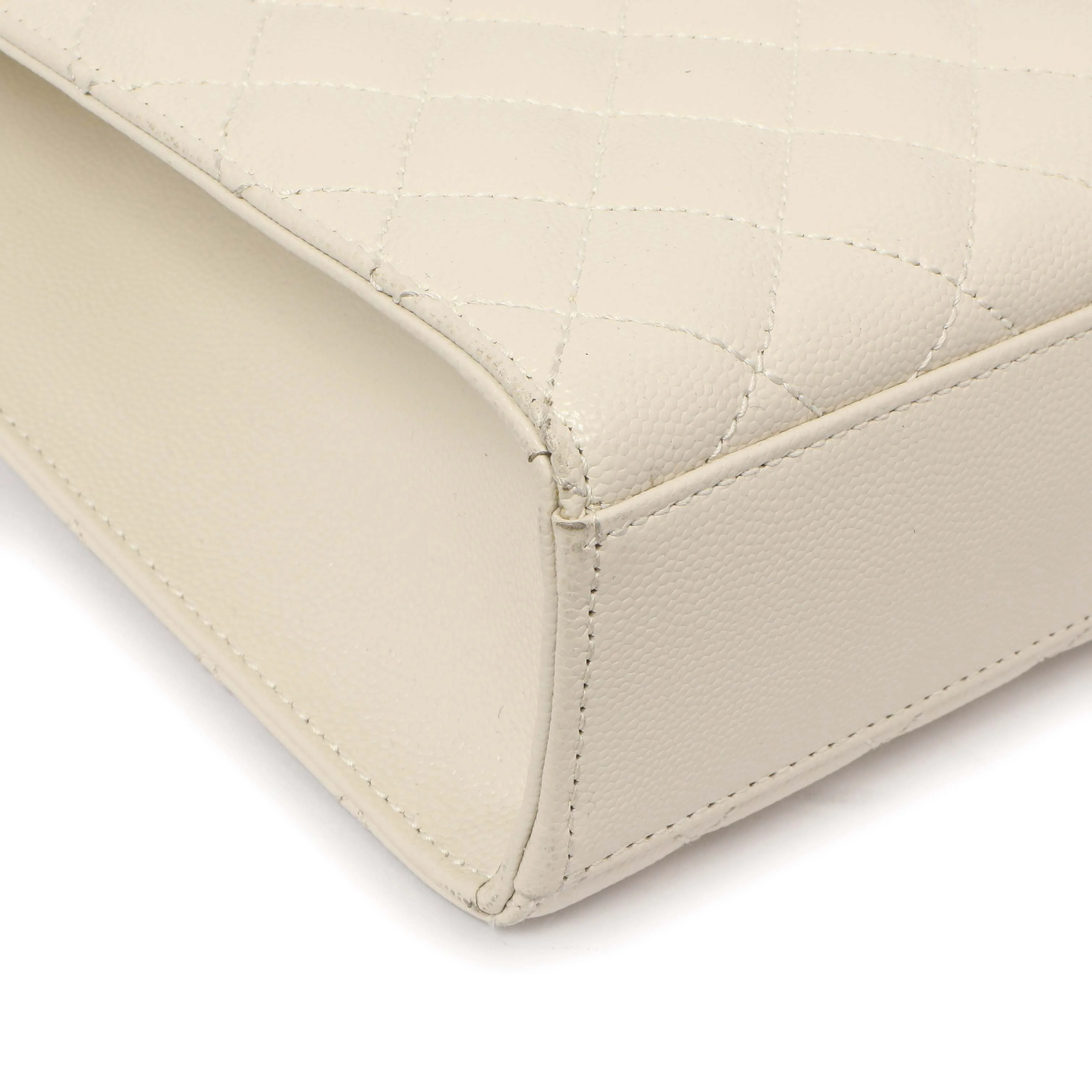 Saint Laurent White Grain De Poudre Matelasse Chevron Large Triquilt Monogram Satchel - Image 5
