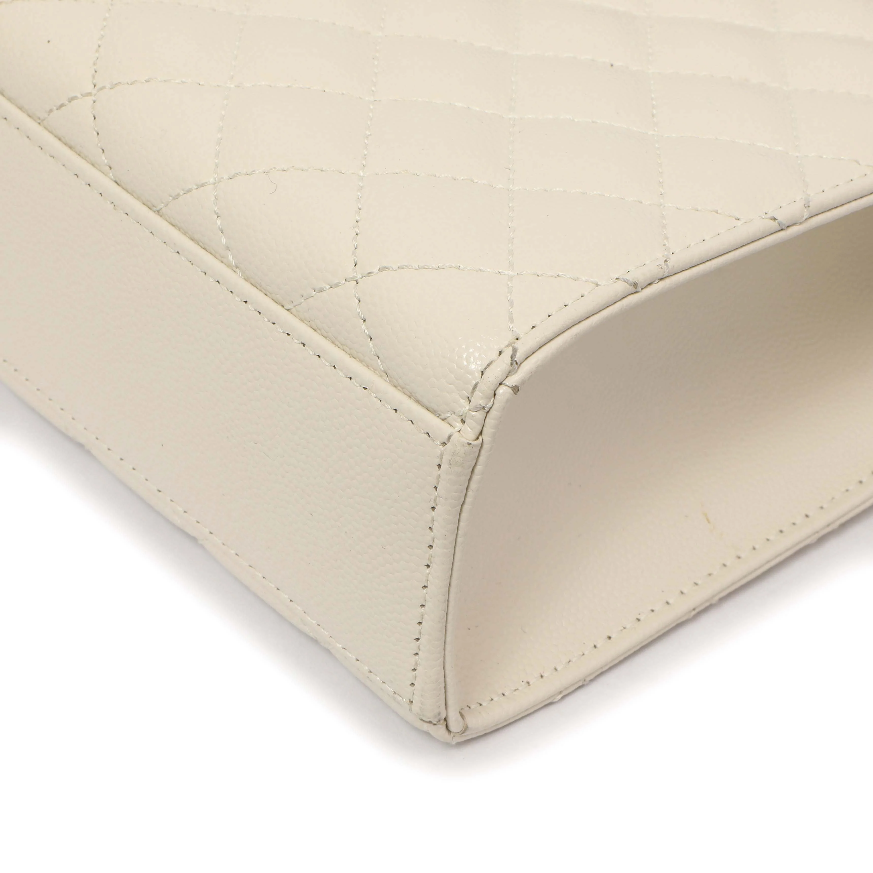 Saint Laurent White Grain De Poudre Matelasse Chevron Large Triquilt Monogram Satchel - Image 6