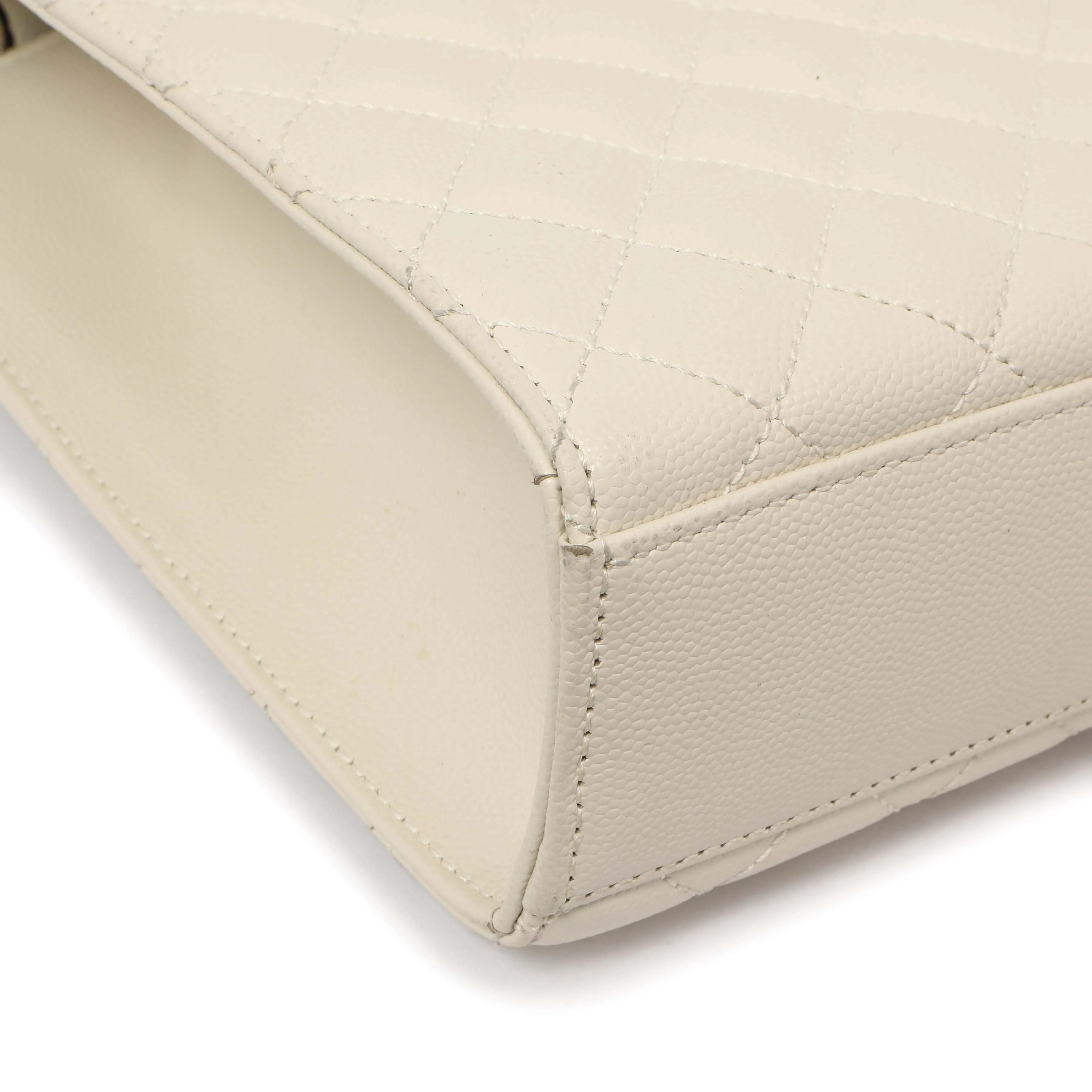 Saint Laurent White Grain De Poudre Matelasse Chevron Large Triquilt Monogram Satchel - Image 7
