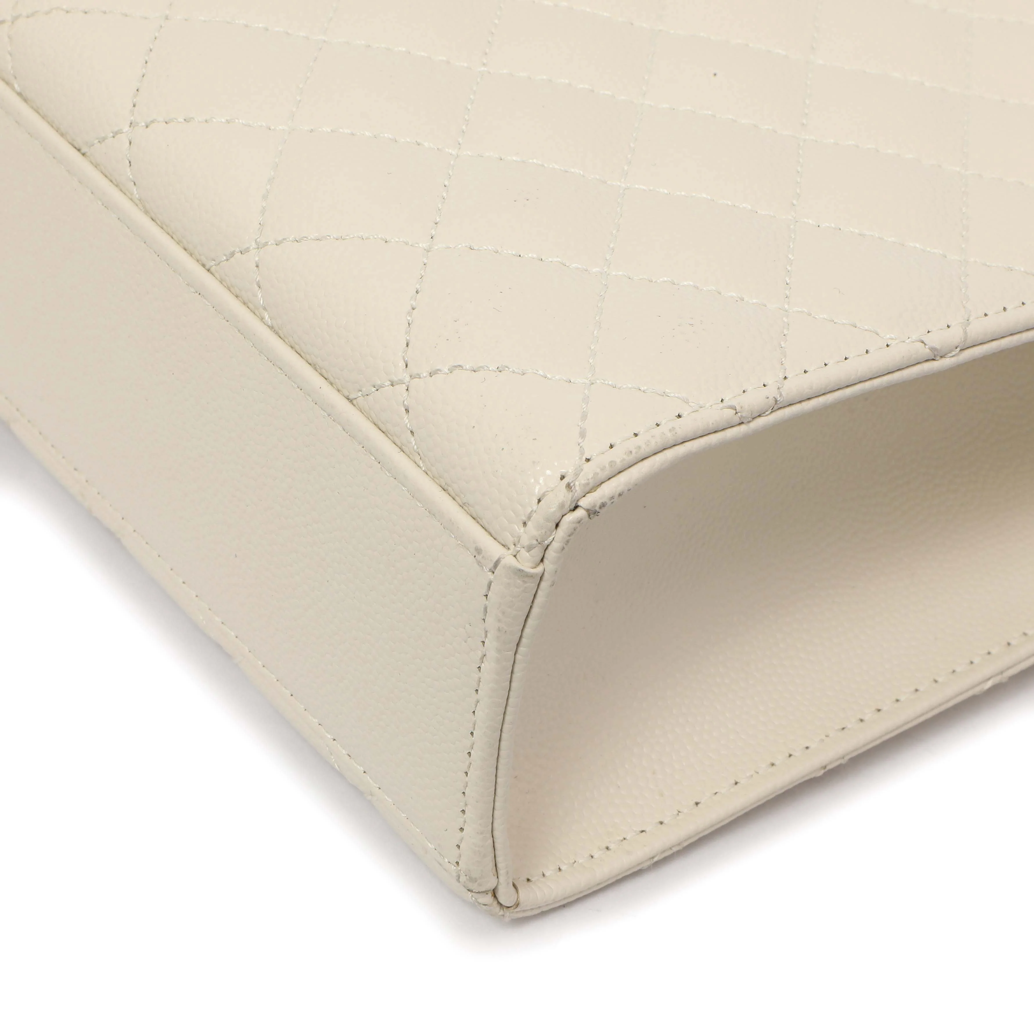 Saint Laurent White Grain De Poudre Matelasse Chevron Large Triquilt Monogram Satchel - Image 8