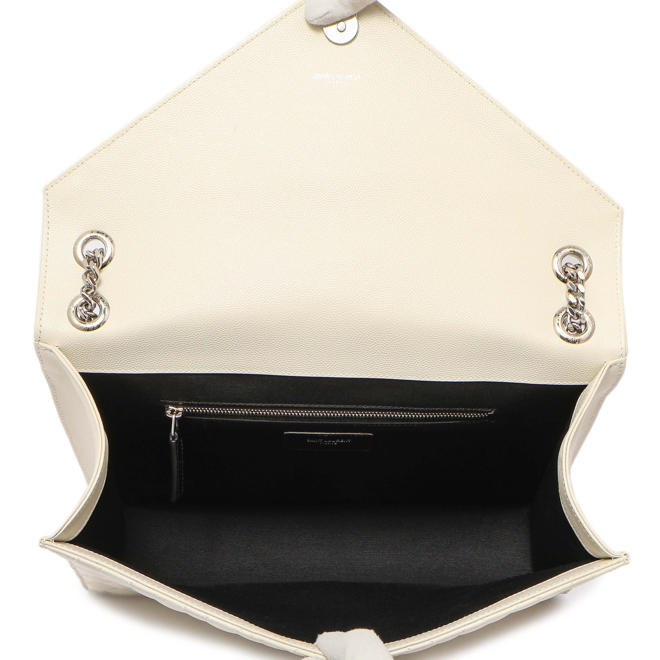 Saint Laurent White Grain De Poudre Matelasse Chevron Large Triquilt Monogram Satchel - Image 9