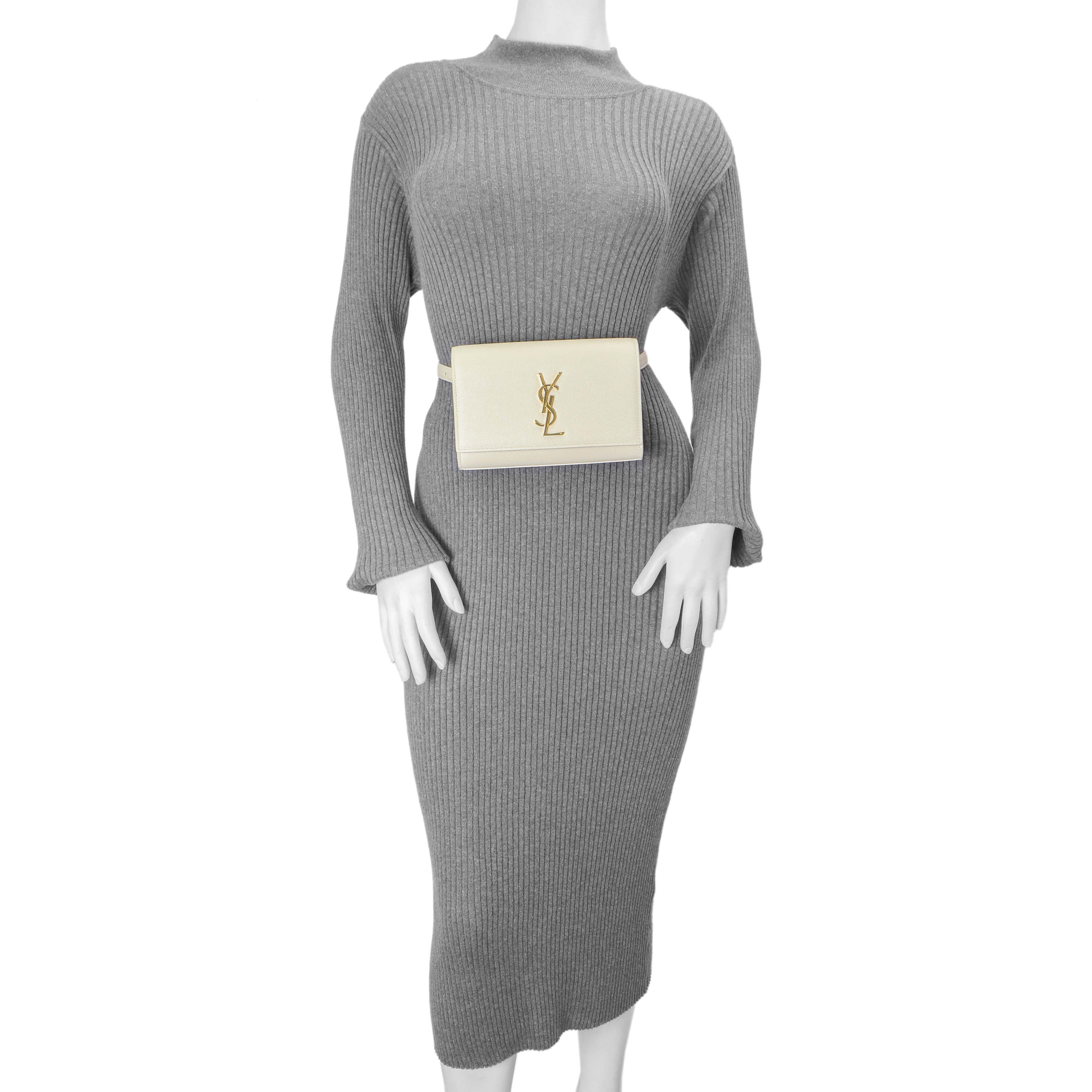 Saint Laurent White Grain De Poudre Monogram Kate Belt Bag - Image 7