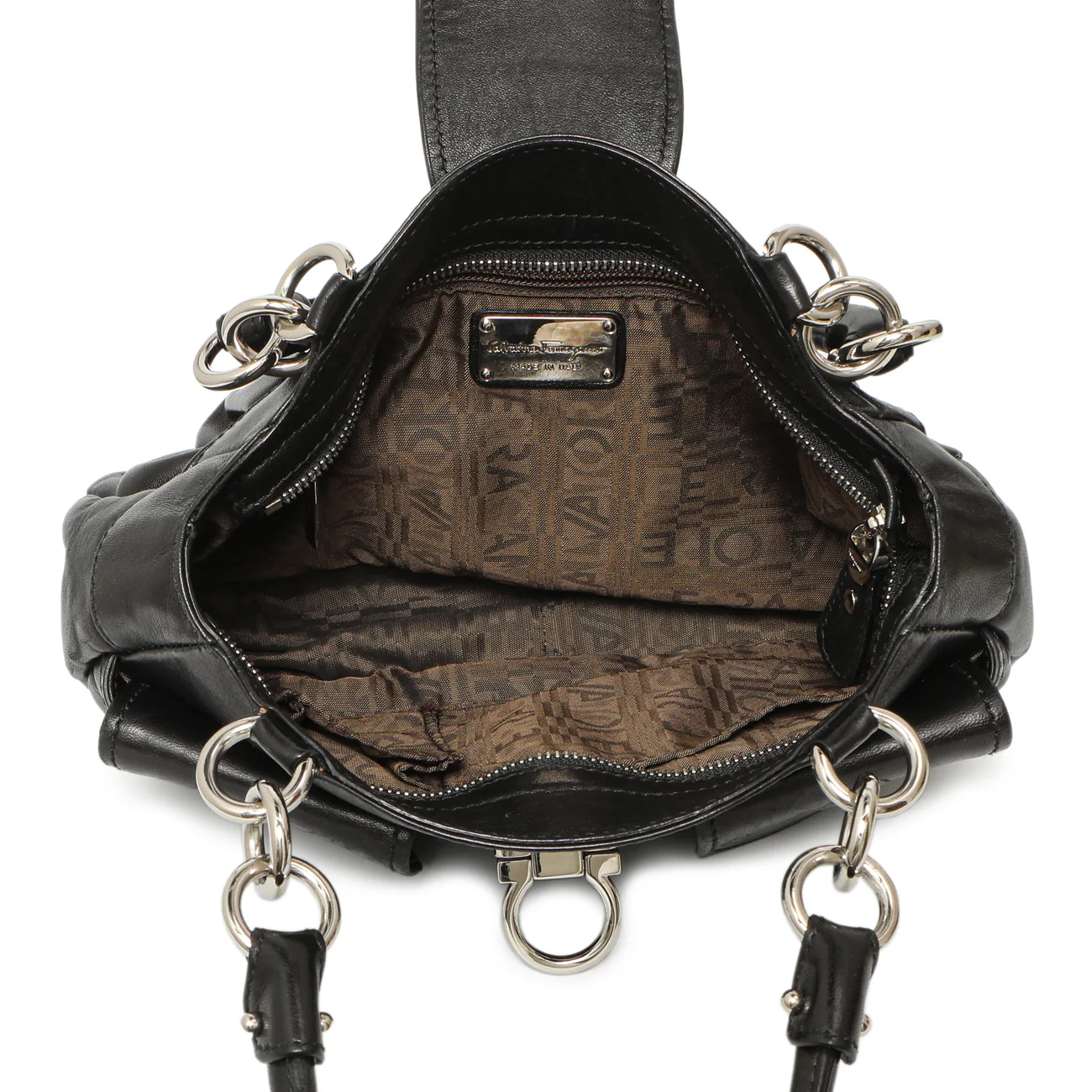 Salvatore Ferragamo Black Calfskin Gancini Bag - Image 4