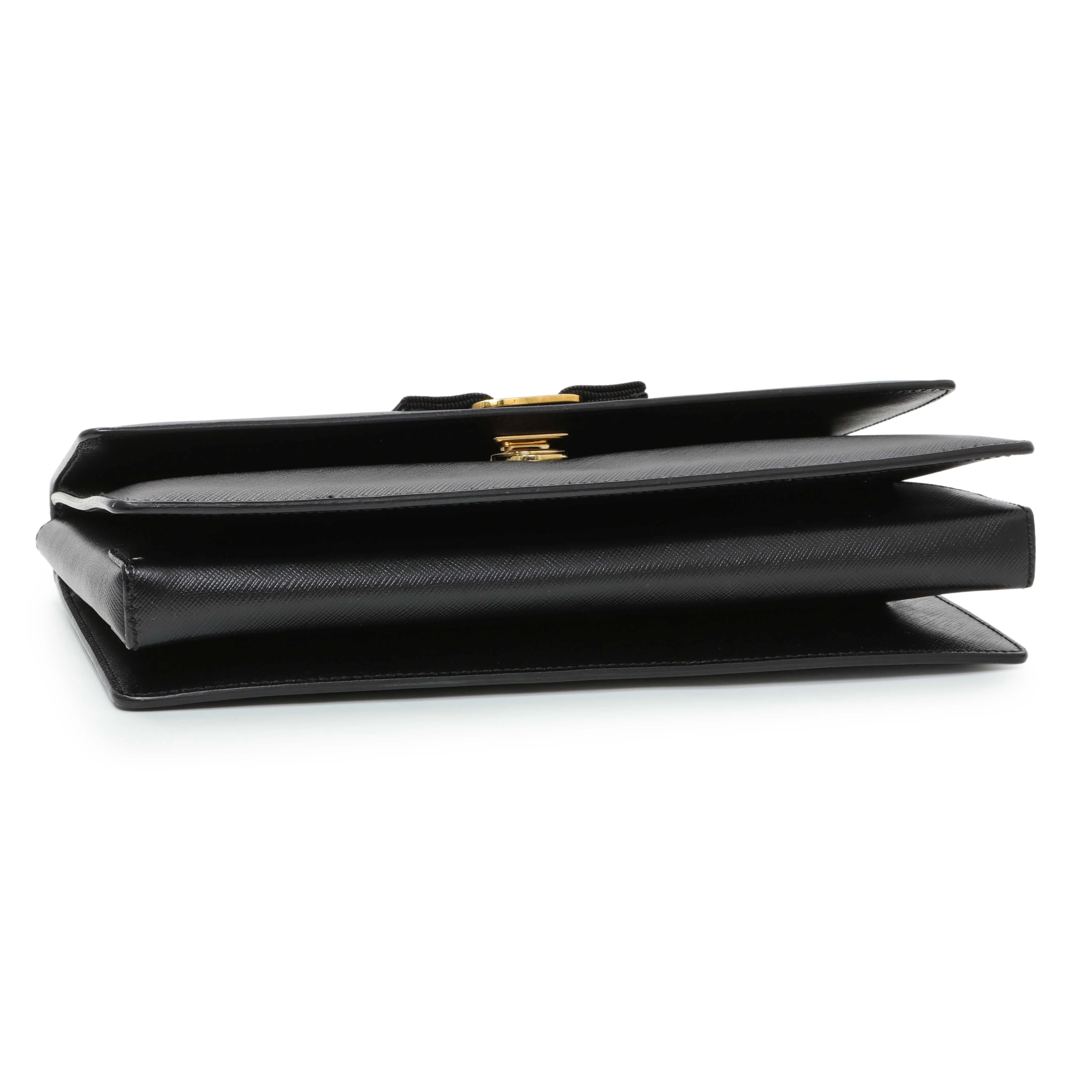 Salvatore Ferragamo Black Calfskin Vara Bow Chain Flap Crossbody - Image 3
