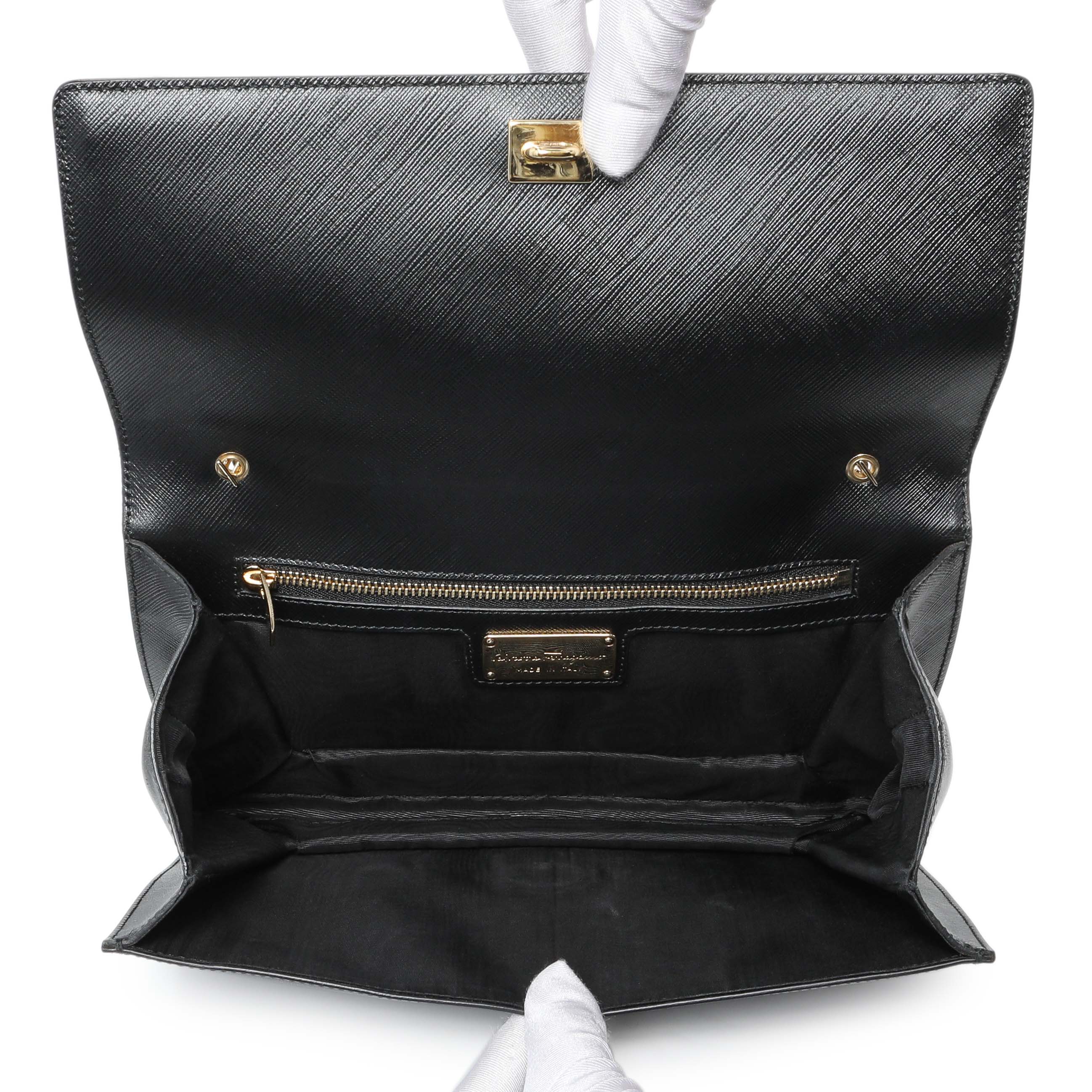 Salvatore Ferragamo Black Calfskin Vara Bow Chain Flap Crossbody - Image 4