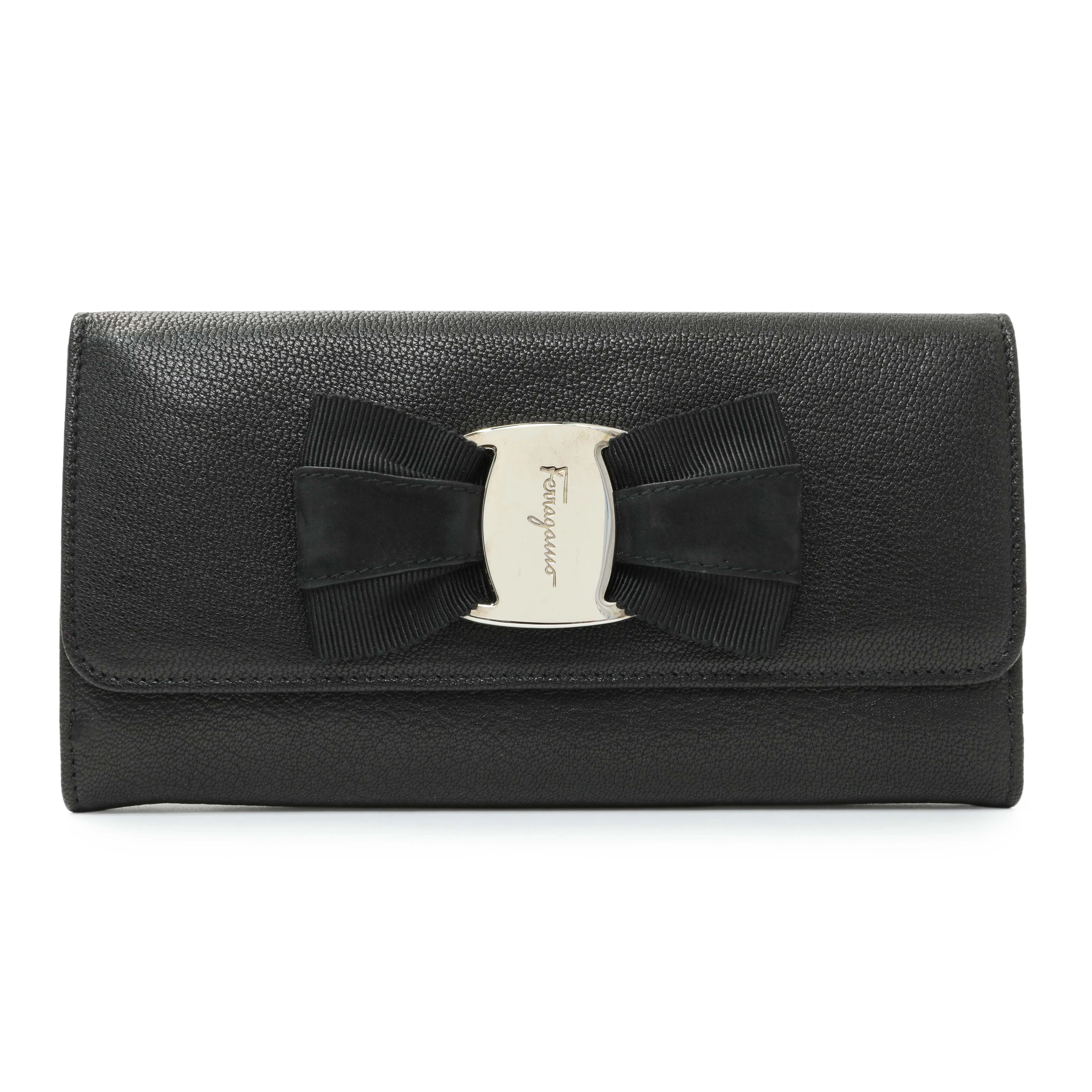 Salvatore Ferragamo Black Calfskin Vara Bow Wallet