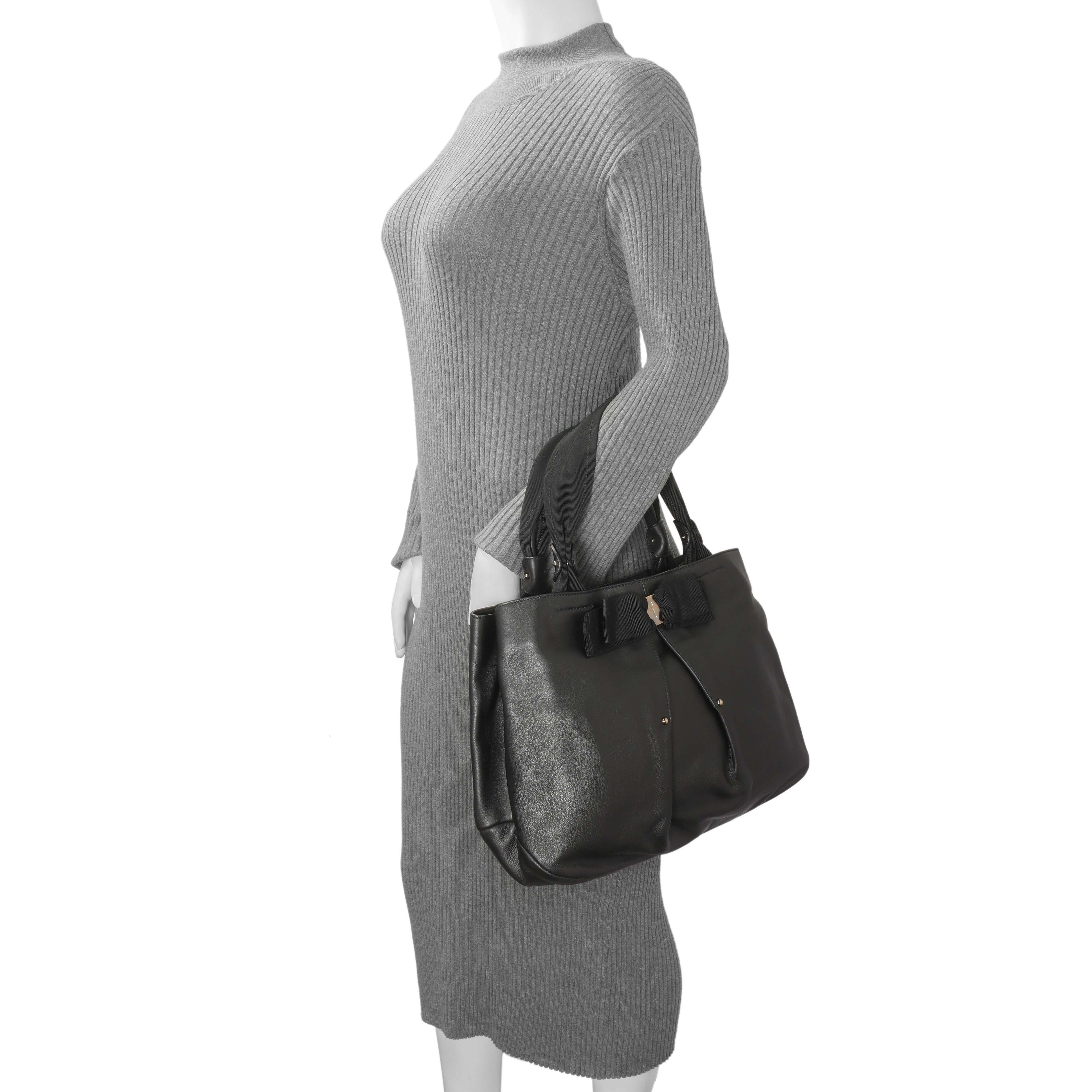 Salvatore Ferragamo Black Calfskin Vara Tote - Image 7