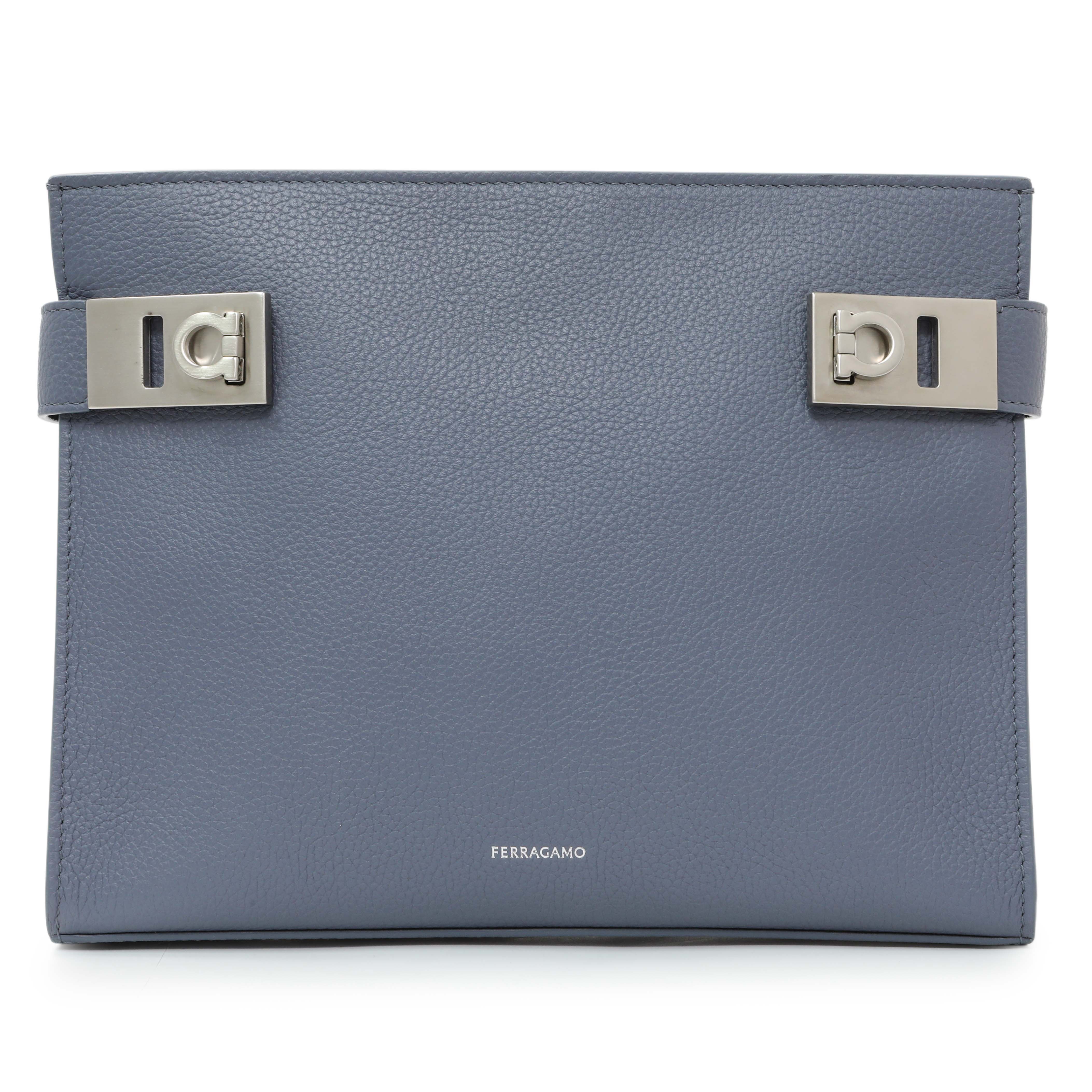 Salvatore Ferragamo Blue Twin Pouch with Gancini Buckles