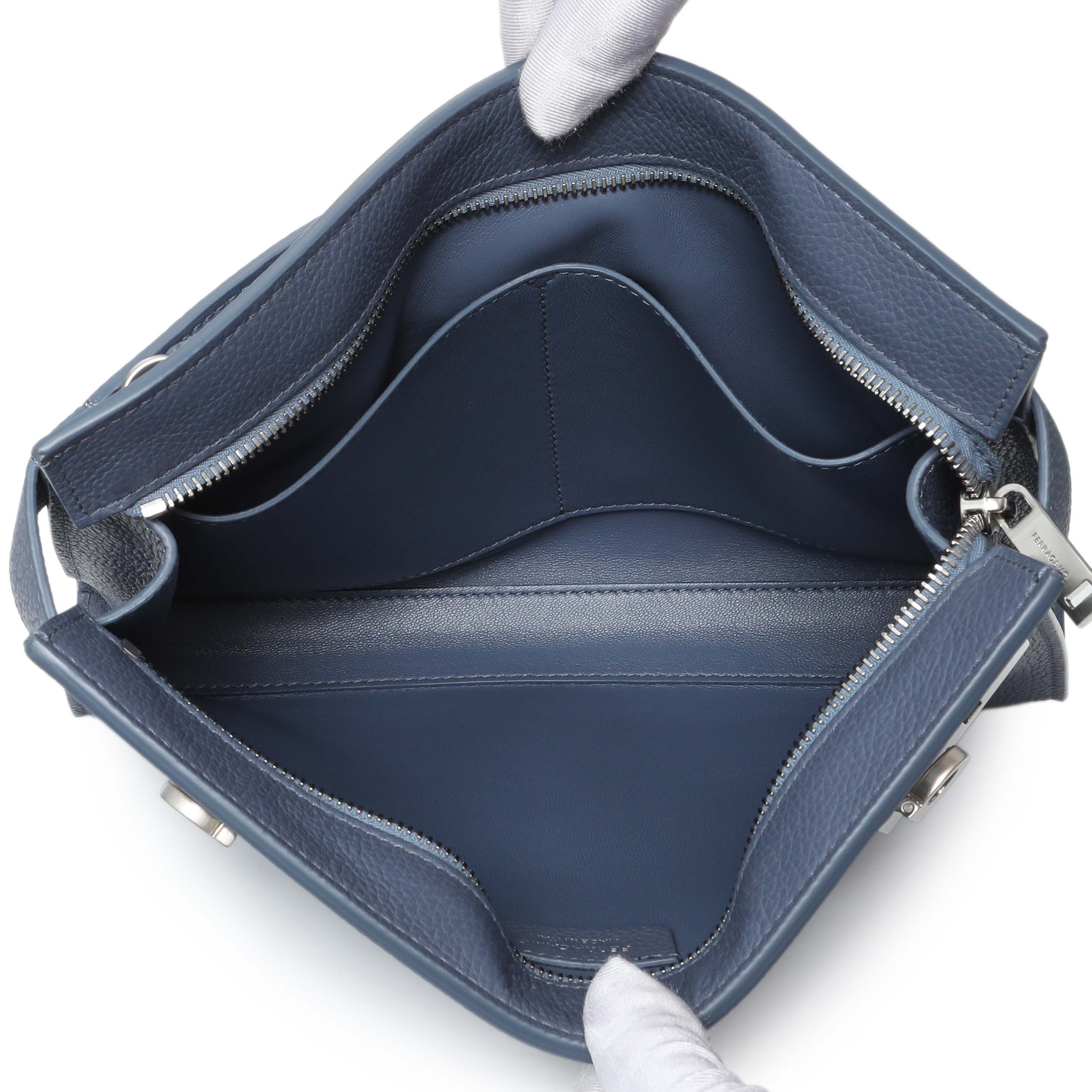 Salvatore Ferragamo Blue Twin Pouch with Gancini Buckles - Image 8