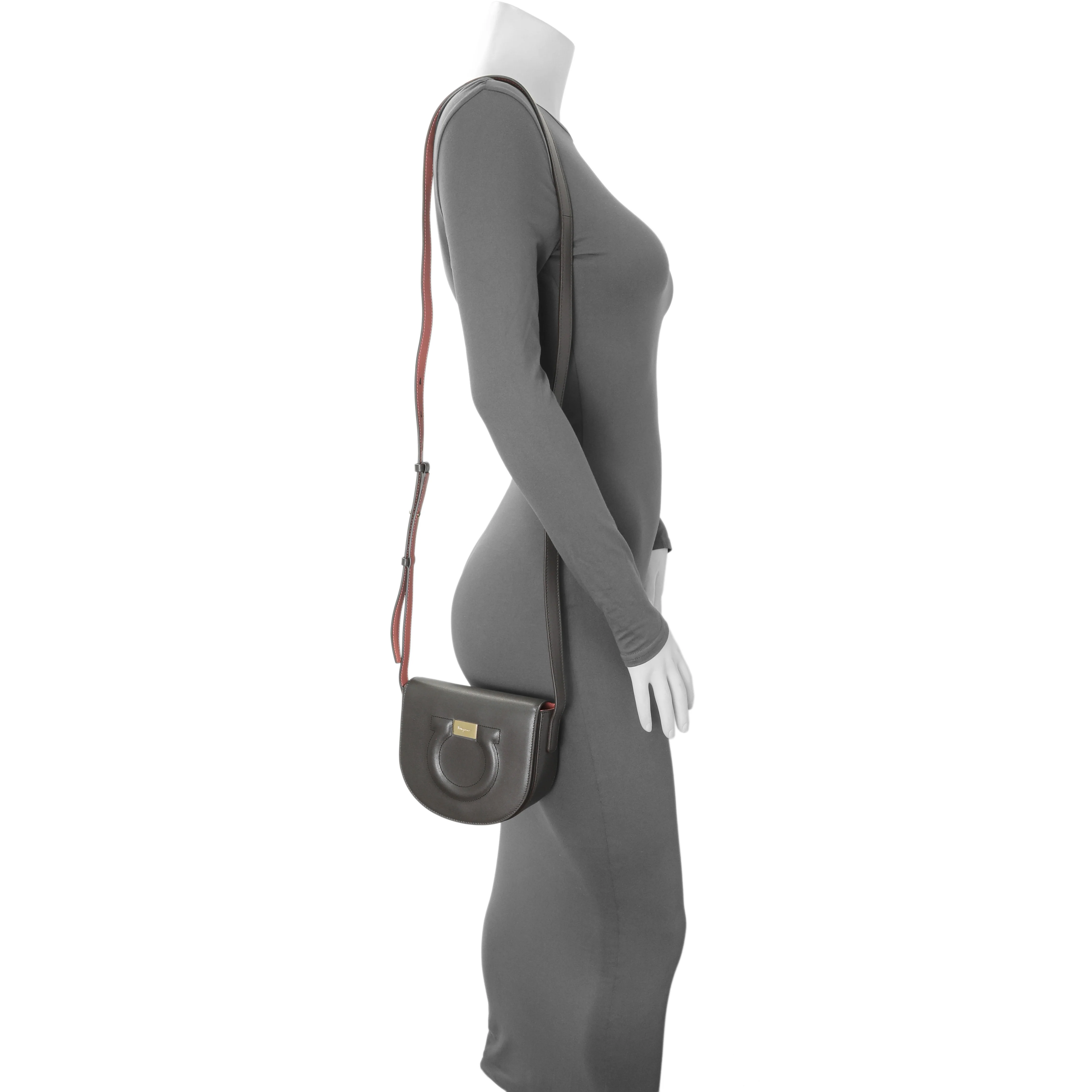Salvatore Ferragamo Brown Calfskin Gancini Crossbody - Image 7