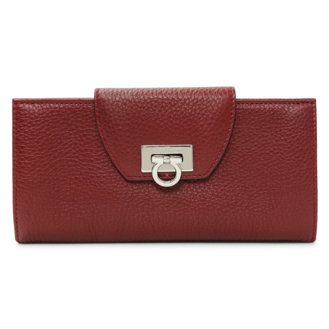 Salvatore Ferragamo Burgundy Calfskin Gancini Flap Wallet