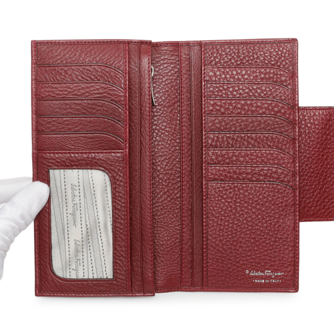 Salvatore Ferragamo Burgundy Calfskin Gancini Flap Wallet - Image 4