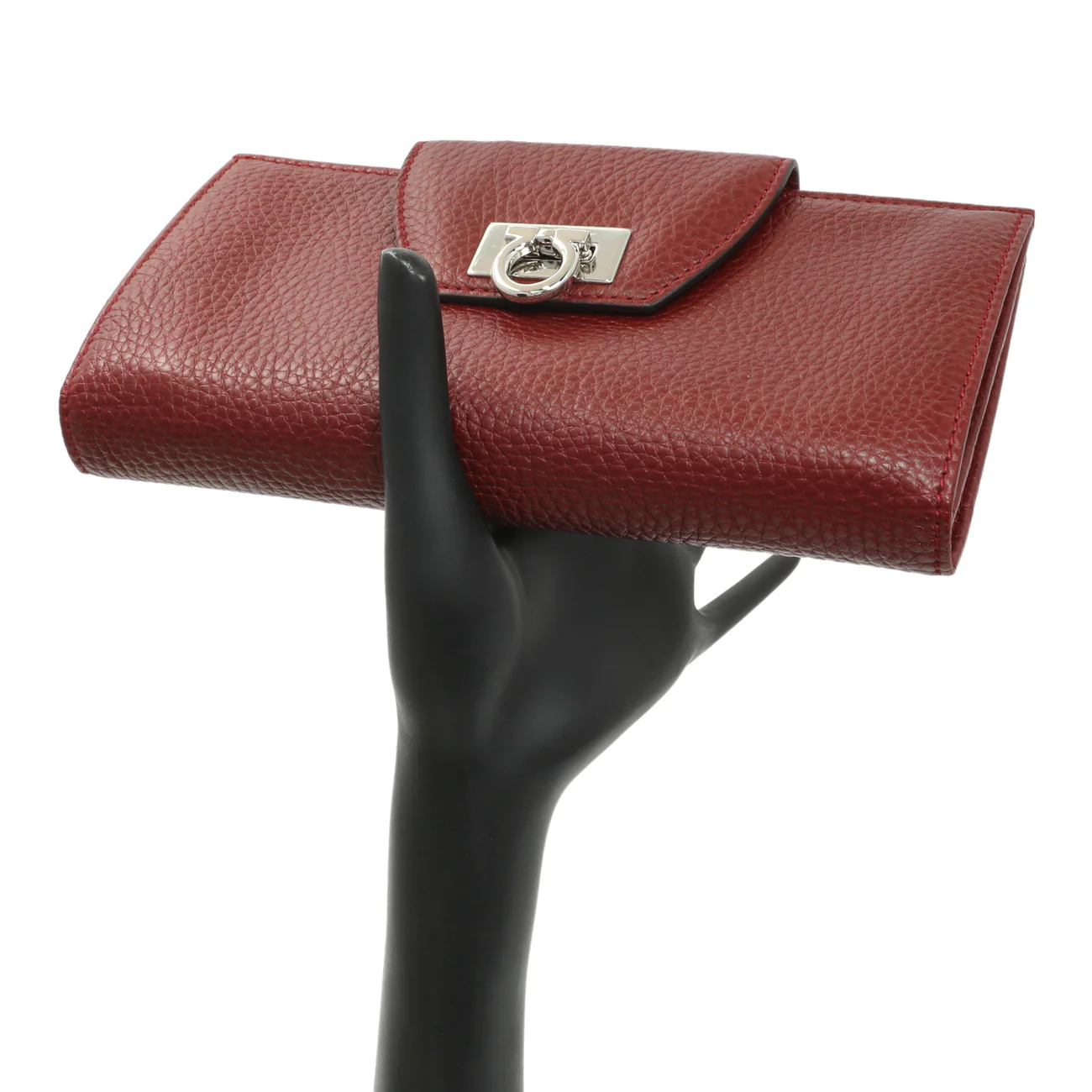 Salvatore Ferragamo Burgundy Calfskin Gancini Flap Wallet - Image 6