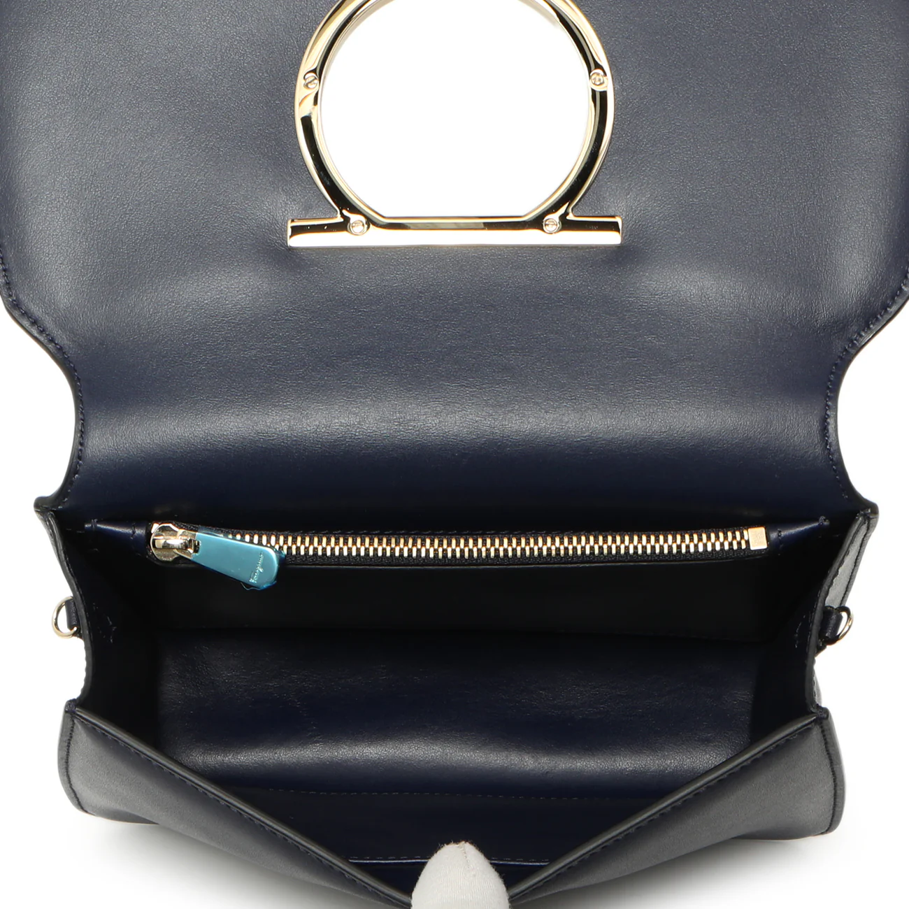 Salvatore Ferragamo Navy Calfskin Vela Crossbody Bag - Image 4