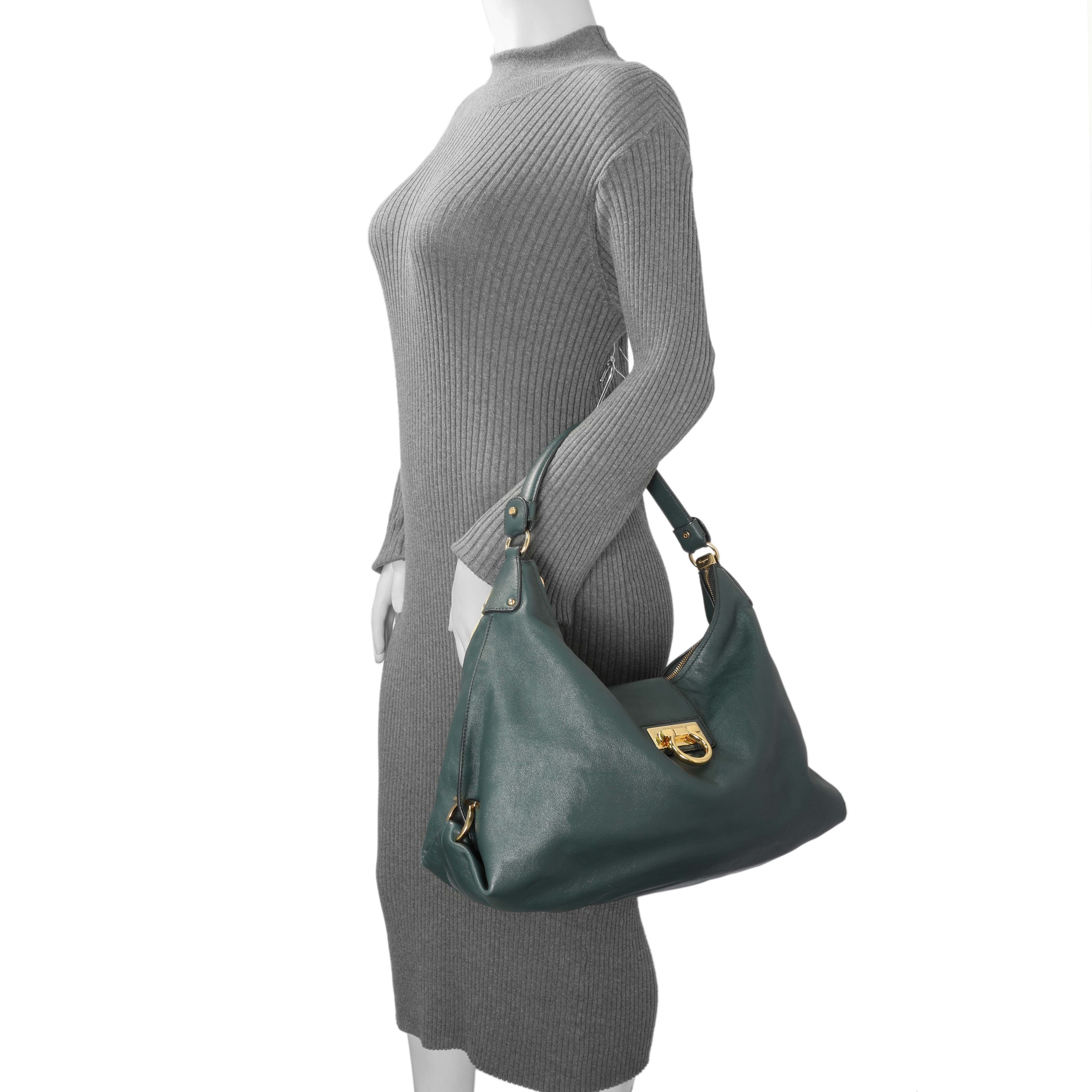 Salvatore Ferragamo Teal Calfskin Fanisa Gancini Hobo - Image 12