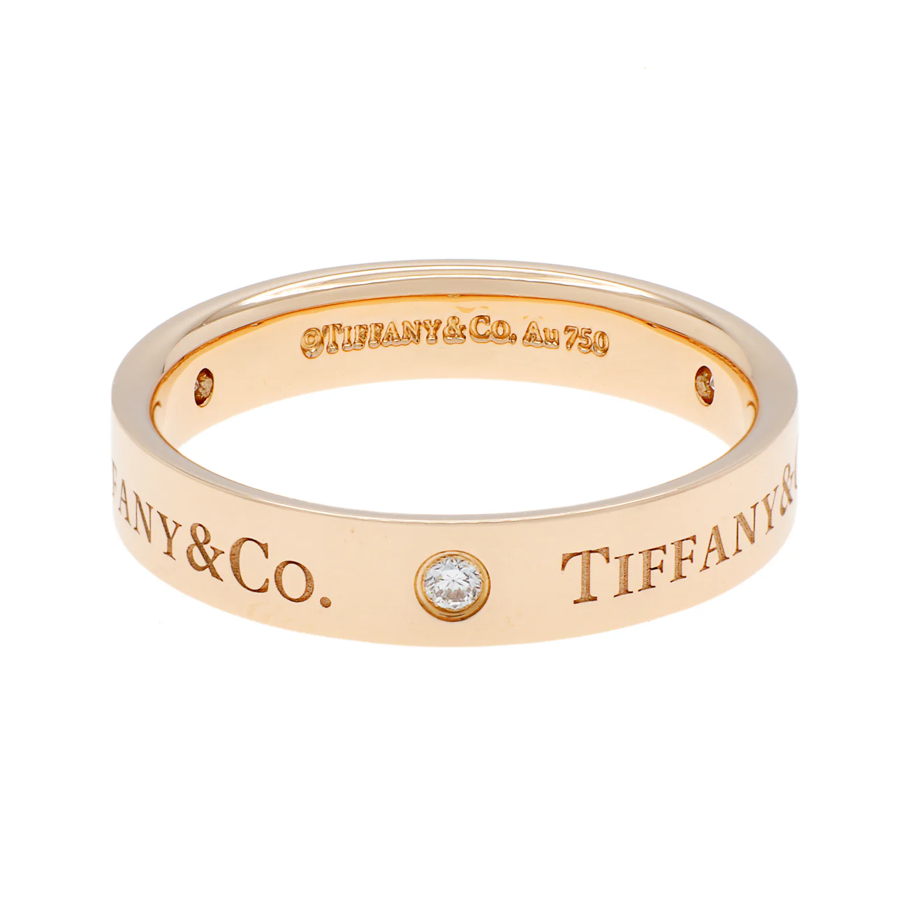 Tiffany & Co 18K Rose Gold Diamond 4mm Band Ring