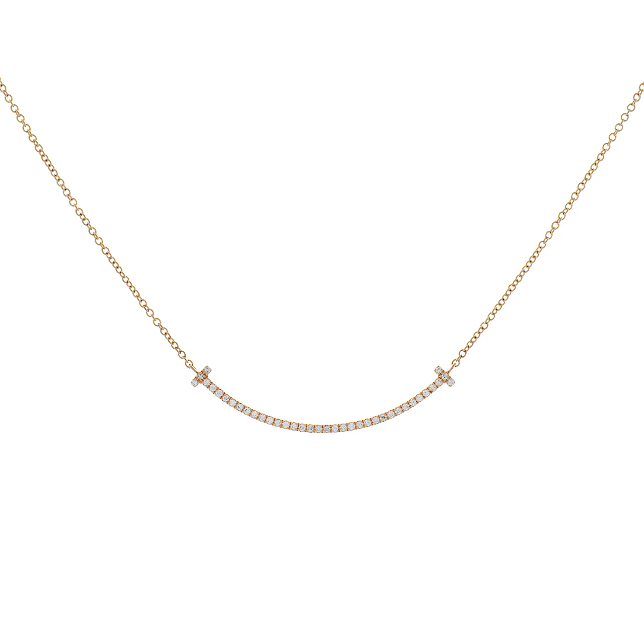 Tiffany & Co. 18K Rose Gold Diamond Small T Smile Pendant