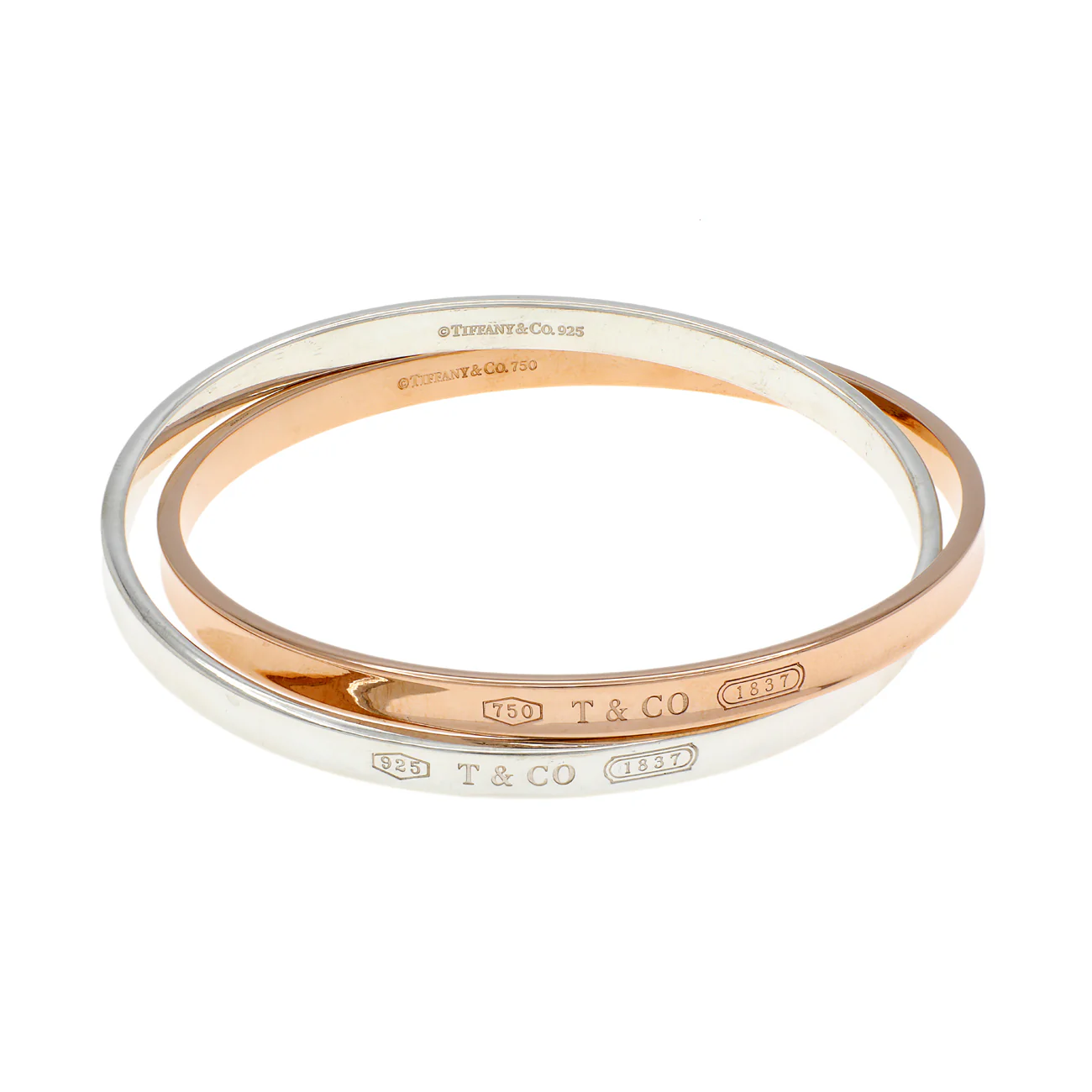 Tiffany & Co. 18K Rose Gold Sterling Silver 1837 Interlocking Circles Bangle