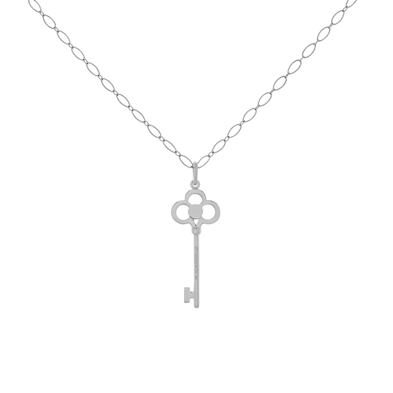 Tiffany & Co. 18K White Gold Diamond 1.5" Crown Key Pendant - Image 2