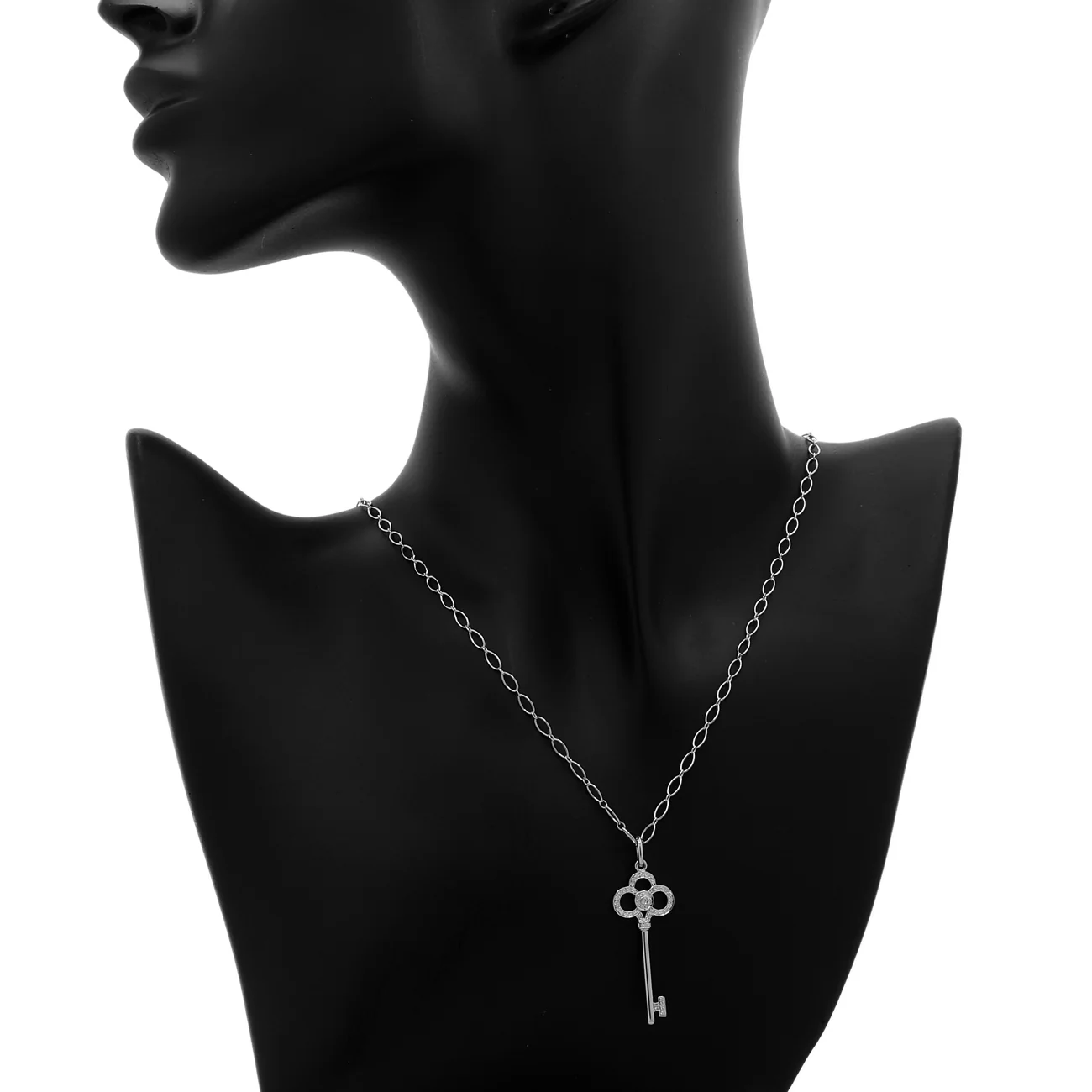 Tiffany & Co. 18K White Gold Diamond 1.5" Crown Key Pendant - Image 5