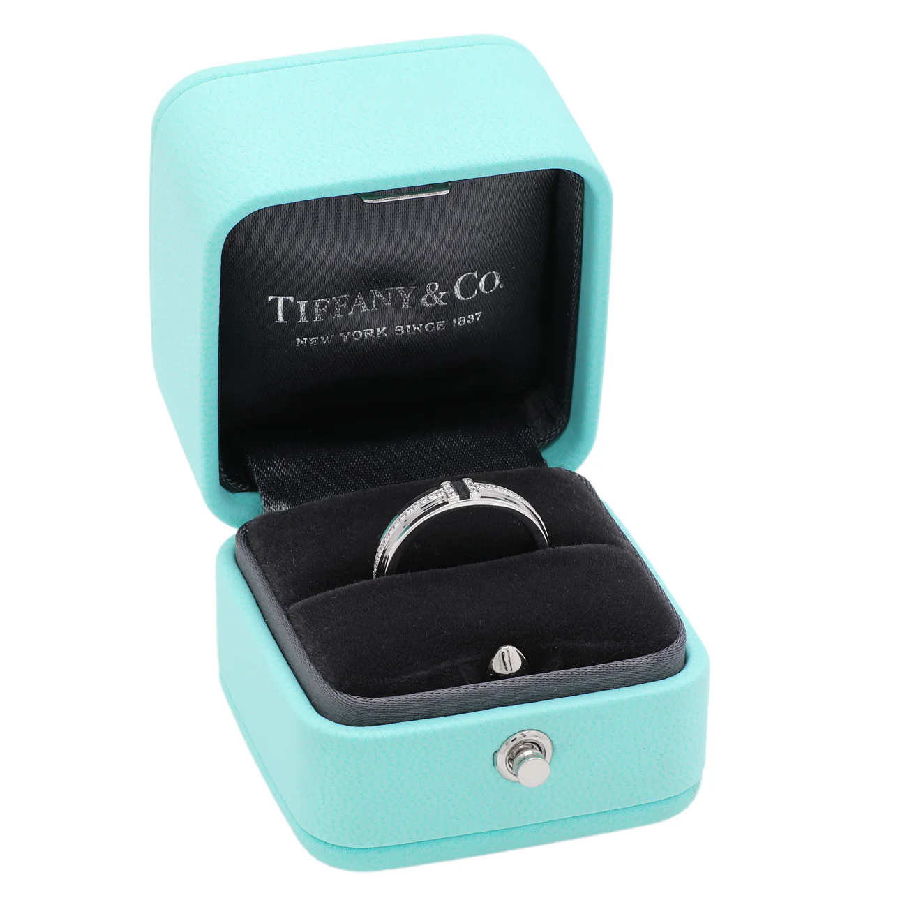 Tiffany & Co. 18K White Gold Diamond Narrow T Ring - Image 5