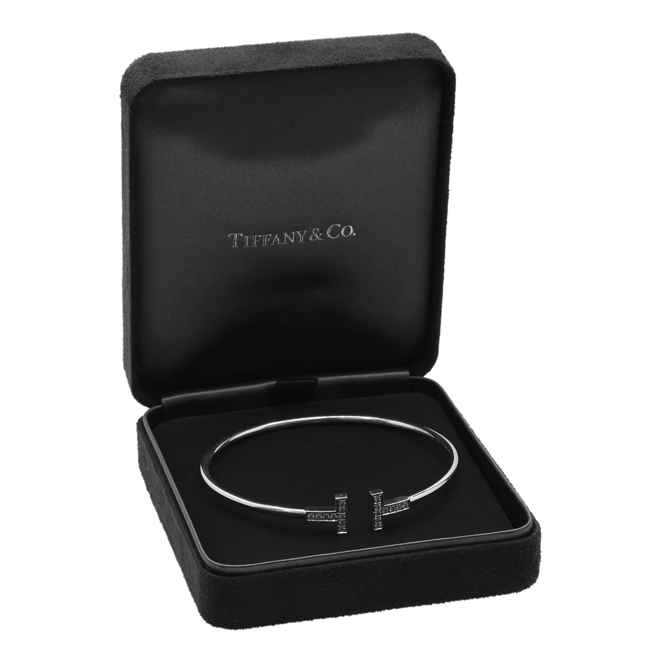 Tiffany & Co. 18K White Gold Diamond T Wire Bracelet - Image 4