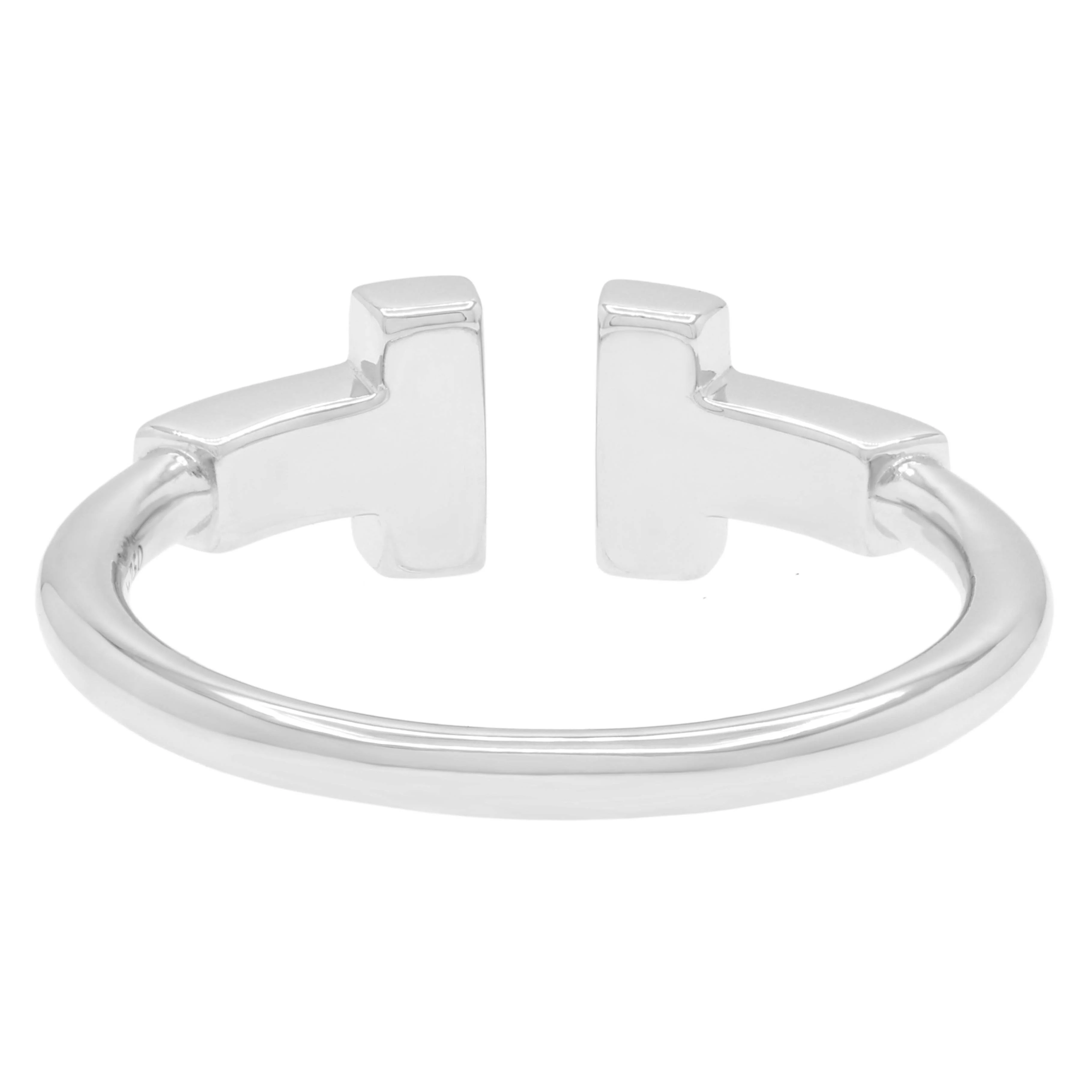 Tiffany & Co. 18K White Gold Diamond T Wire Ring - Image 2