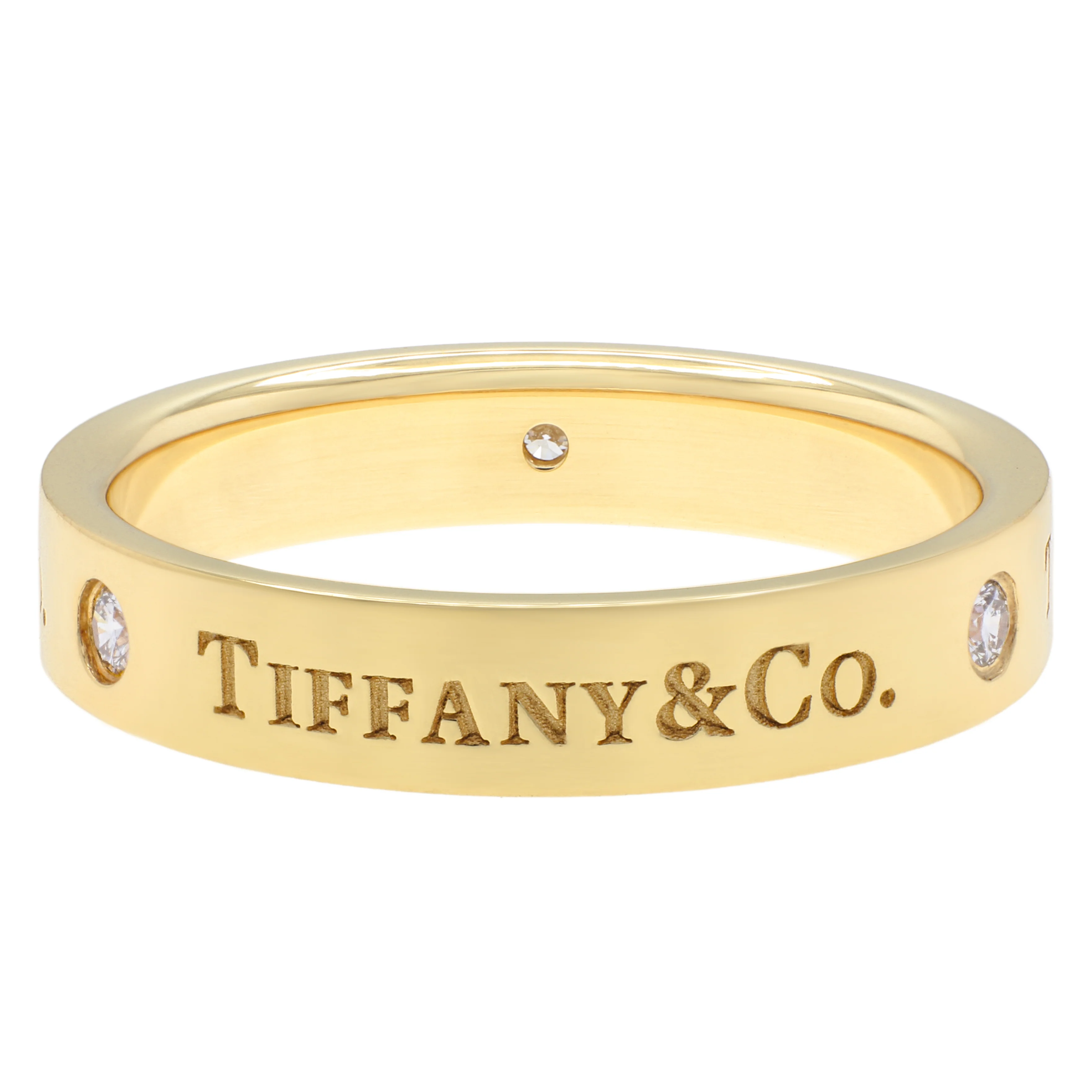 Tiffany & Co 18K Yellow Gold Diamond 4mm T&Co Band Ring - Image 2