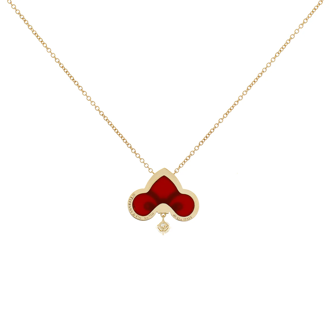 Tiffany & Co. 18K Yellow Gold Diamond Carnelian Fleur de Lis Pendant Necklace - Image 2