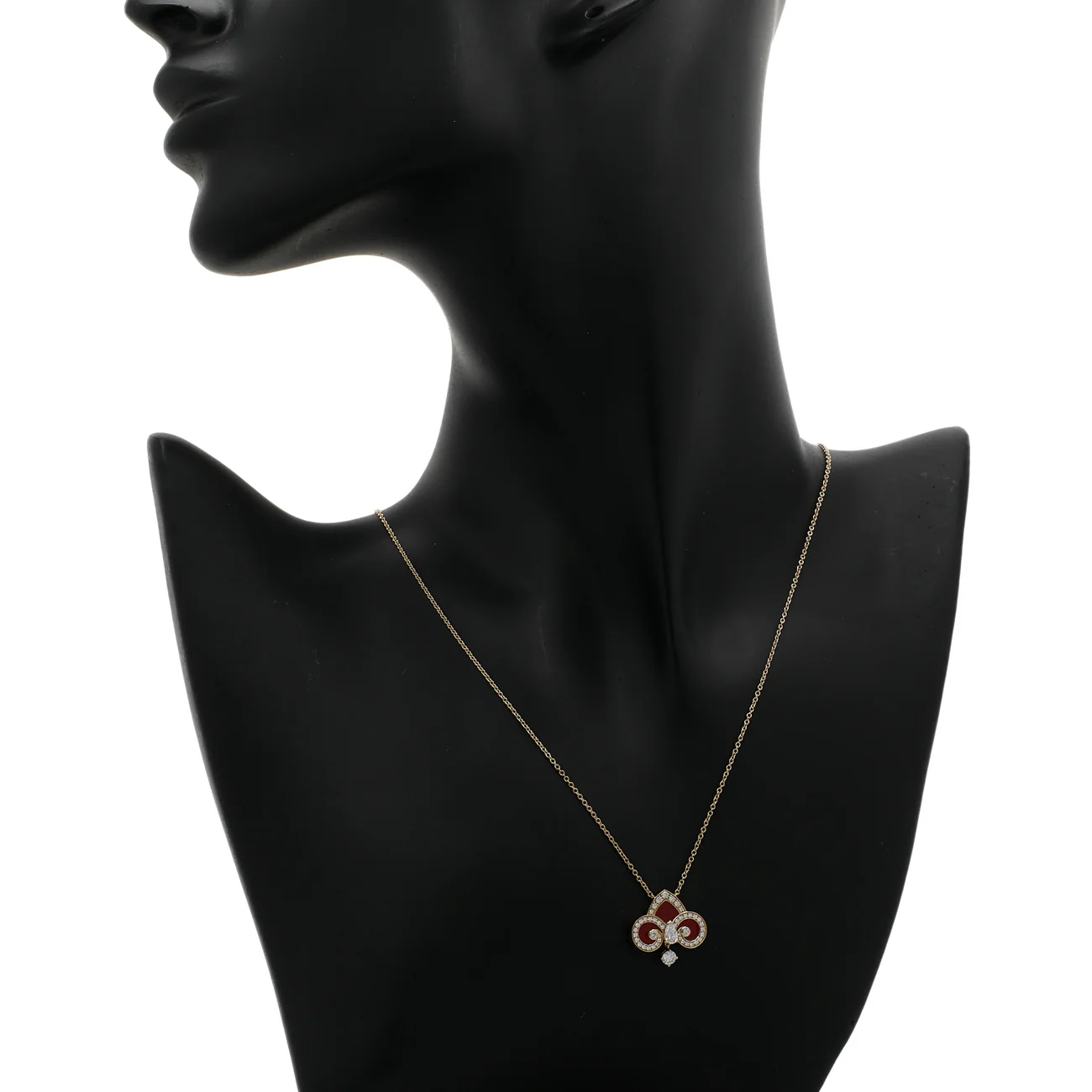 Tiffany & Co. 18K Yellow Gold Diamond Carnelian Fleur de Lis Pendant Necklace - Image 5