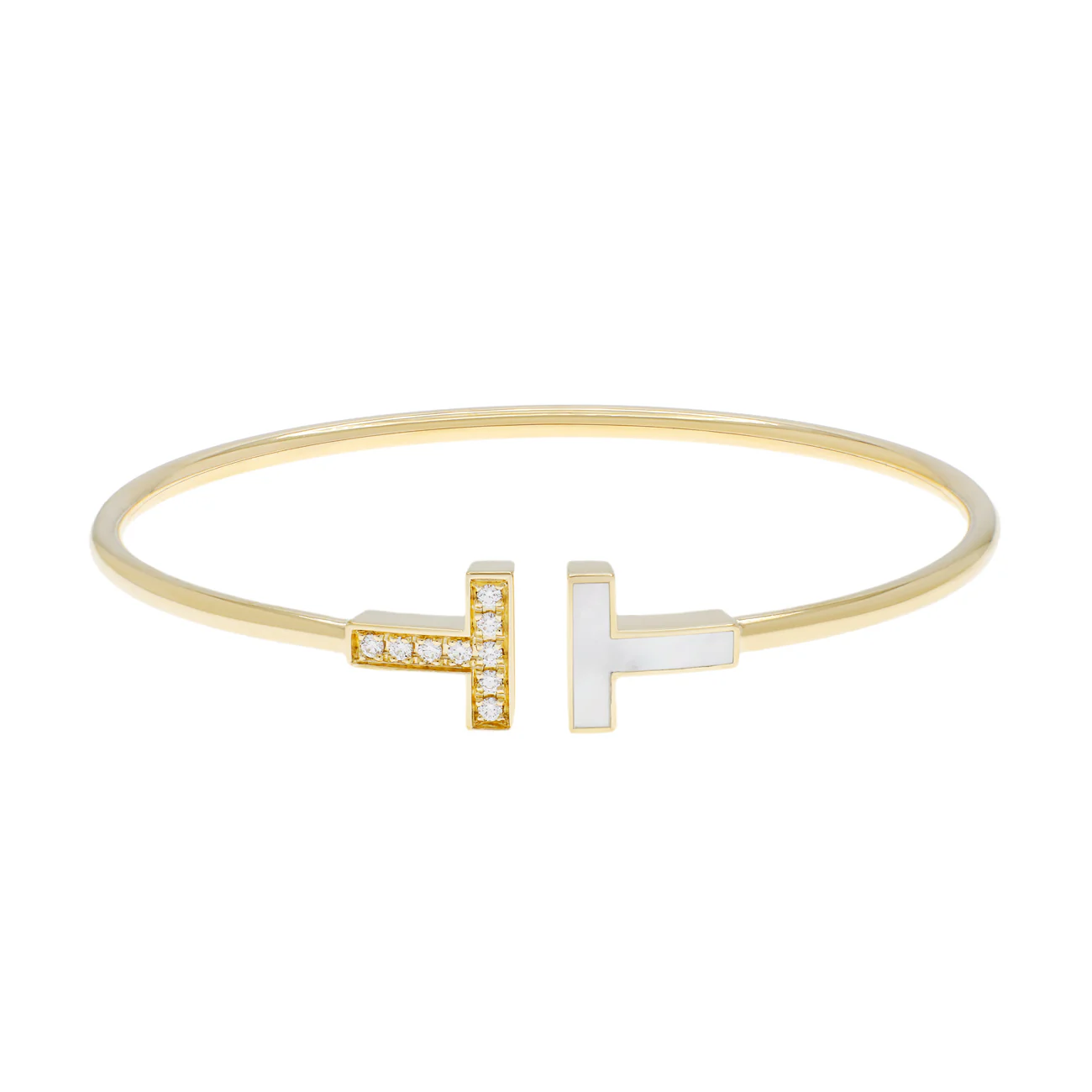 Tiffany & Co. 18K Yellow Gold Diamond Mother of Pearl T Wire Bracelet