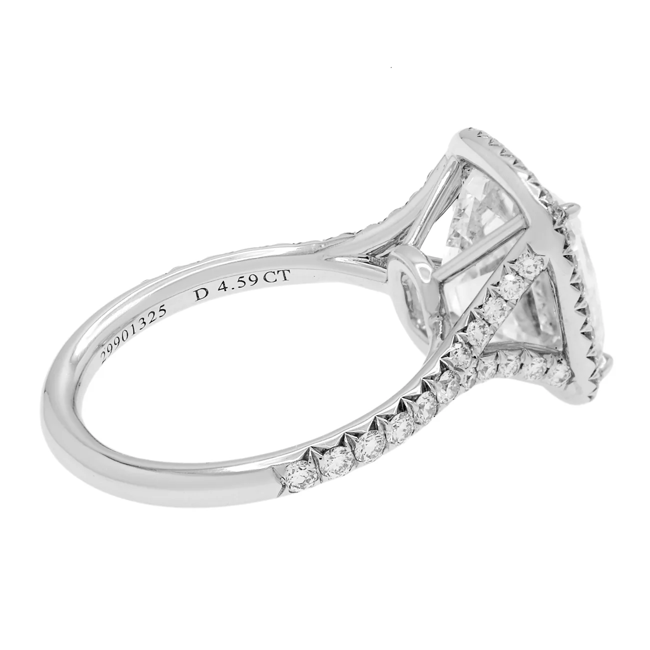 Tiffany & Co. Platinum 4.59 Carat Cushion Cut Diamond Soleste Halo Engagement Ring - Image 3