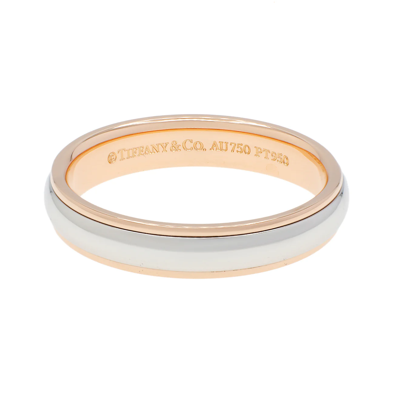 Tiffany & Co. Platinum 18K Rose Gold 4mm Lucida Wedding Band Ring