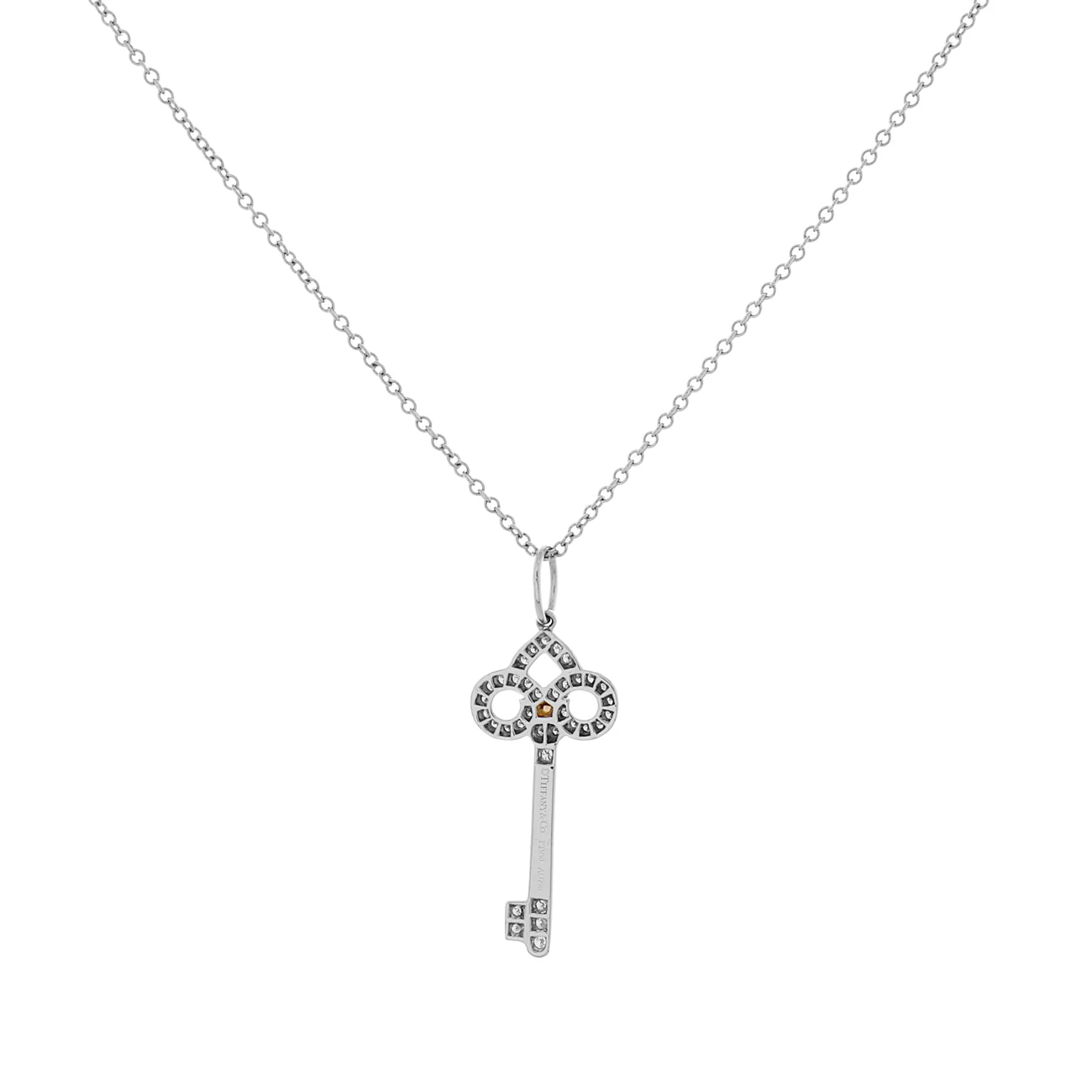 Tiffany & Co. Platinum 18K Rose Gold Pink Diamond Mini Fleur de Lis Key - Image 2