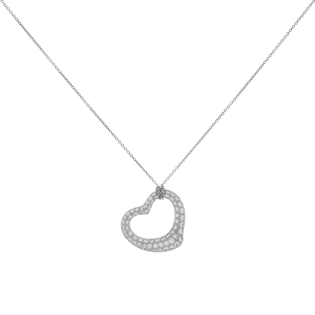Tiffany & Co. Platinum Diamond 22mm Open Heart Pendant Necklace