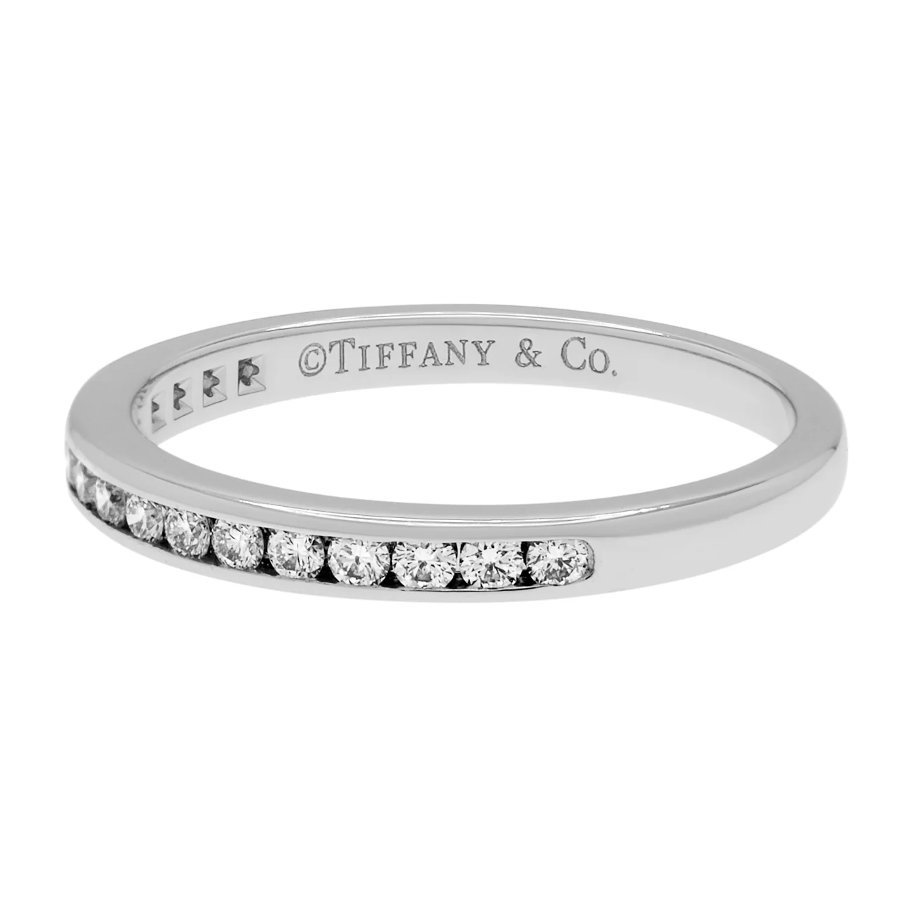 Tiffany & Co. Platinum Diamond 2mm Half Circle Wedding Band - Image 2