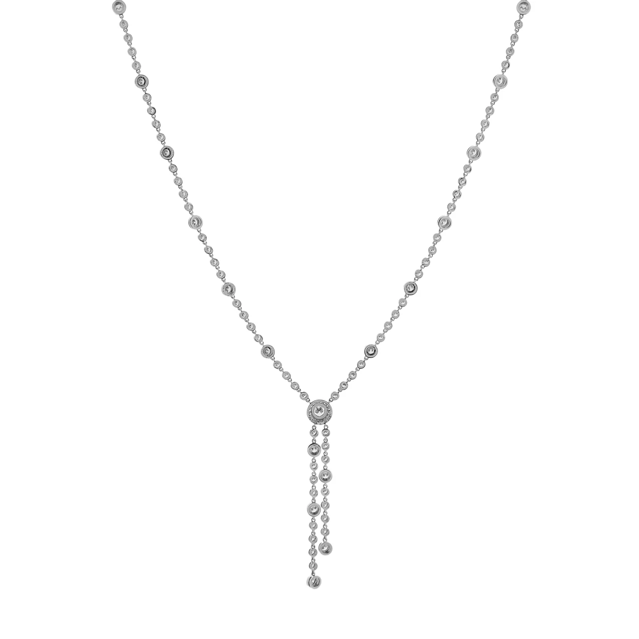 Tiffany & Co. Platinum Diamond Circlet Double Drop Necklace - Image 2
