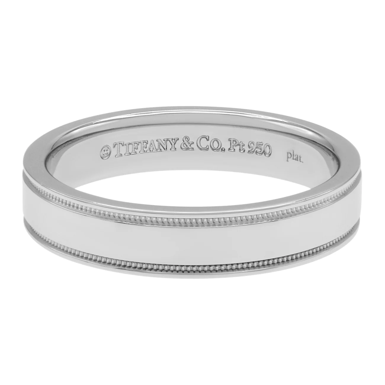 Tiffany & Co. Platinum Diamond Double Milgrain Band Ring - Image 2
