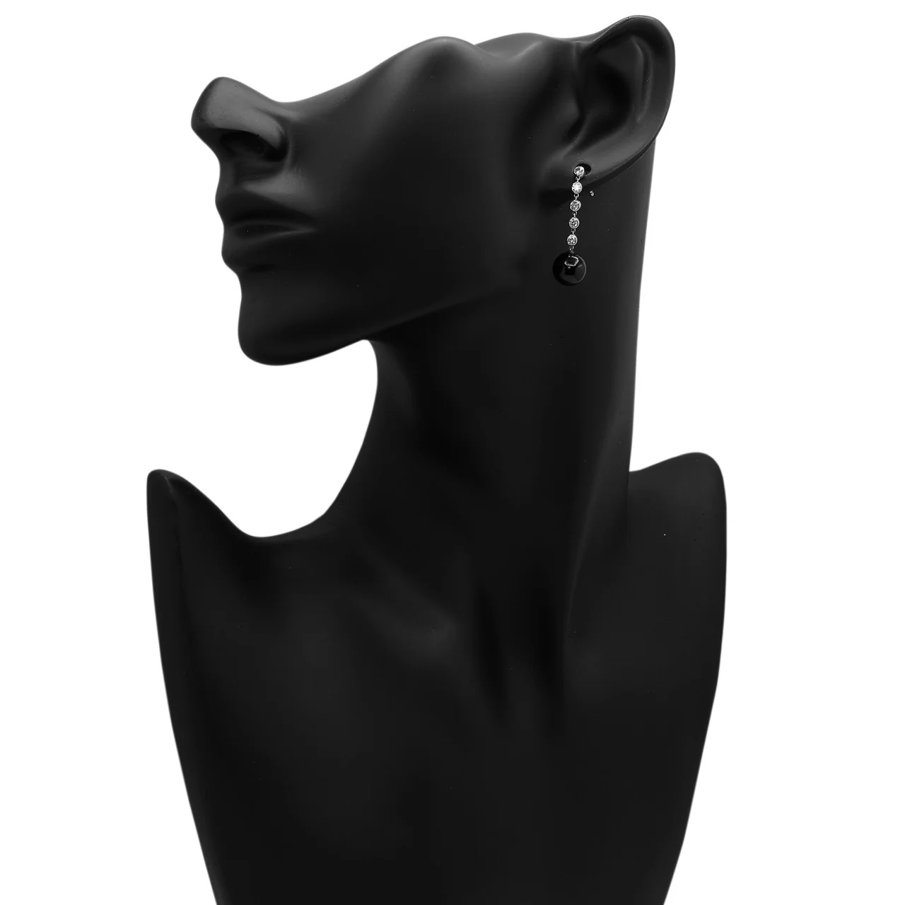 Tiffany & Co. Platinum Diamond Onyx Ziegfeld Drop Earrings - Image 3