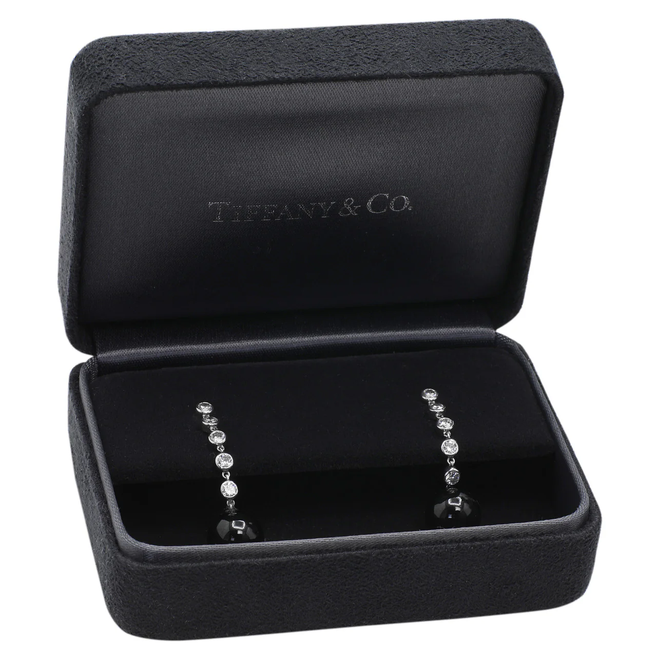 Tiffany & Co. Platinum Diamond Onyx Ziegfeld Drop Earrings - Image 4
