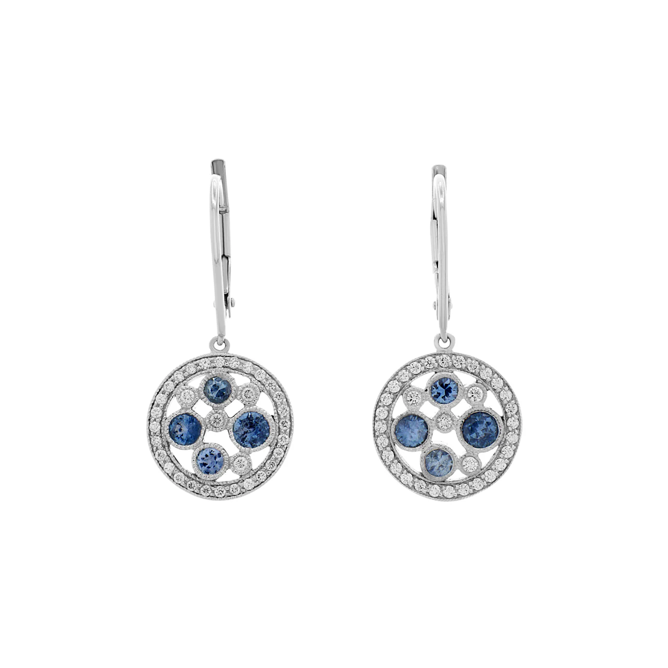 Tiffany & Co. Platinum Diamond Sapphire Cobblestone Earrings