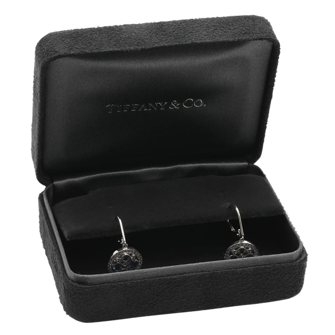 Tiffany & Co. Platinum Diamond Sapphire Cobblestone Earrings - Image 4