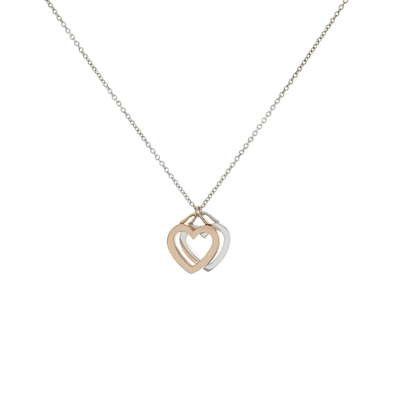 Tiffany & Co. Sterling Silver 18K Rose Gold Double Open Heart Pendant Necklace